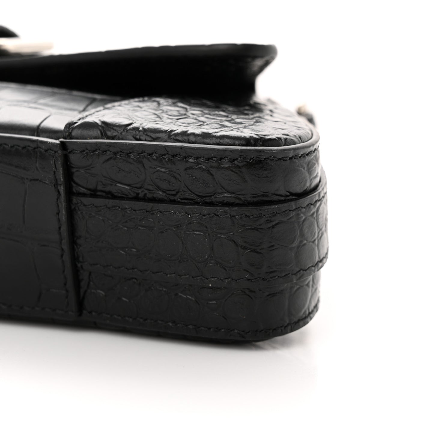 Calfskin Crocodile Embossed Small Lindsay Shoulder Bag Black