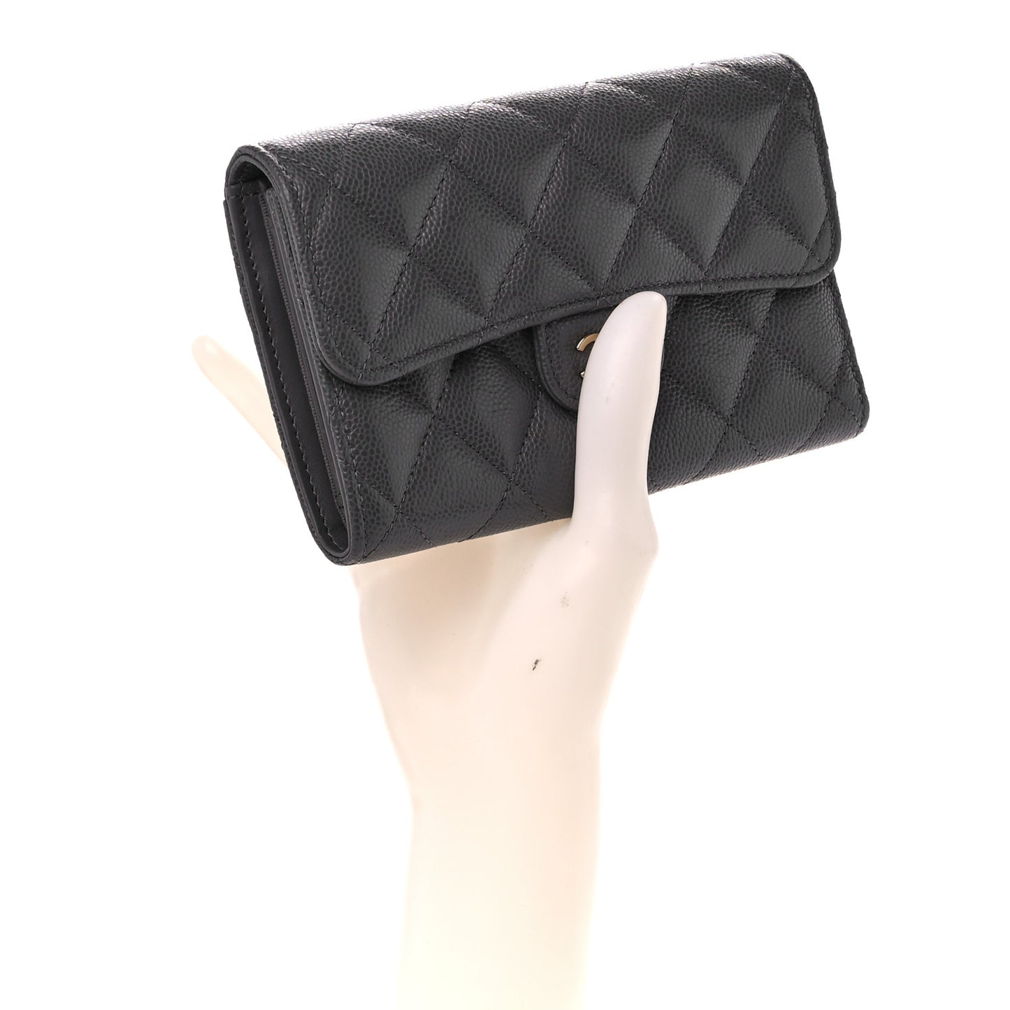 Caviar Quilted Medium Flap Wallet Grey