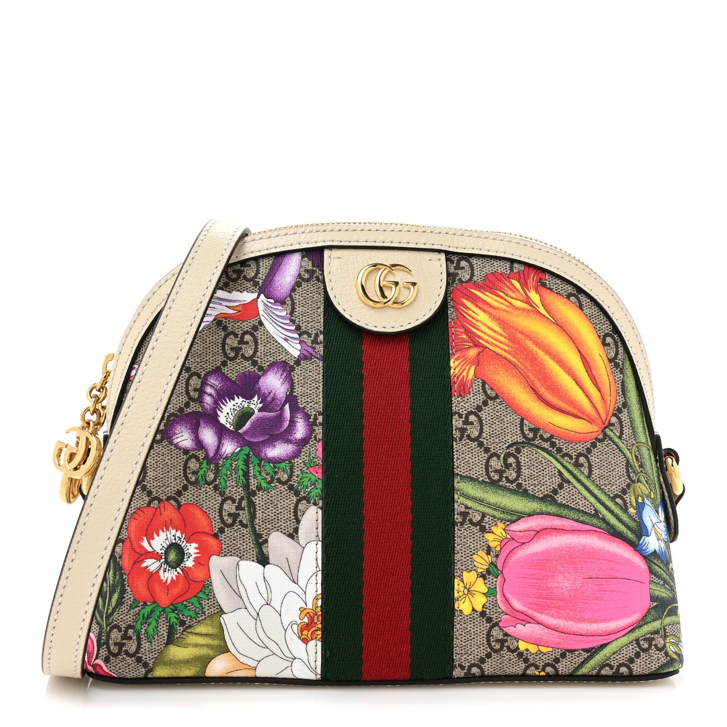 GG Supreme Monogram Flora Web GG Small Ophidia Dome Shoulder Bag White