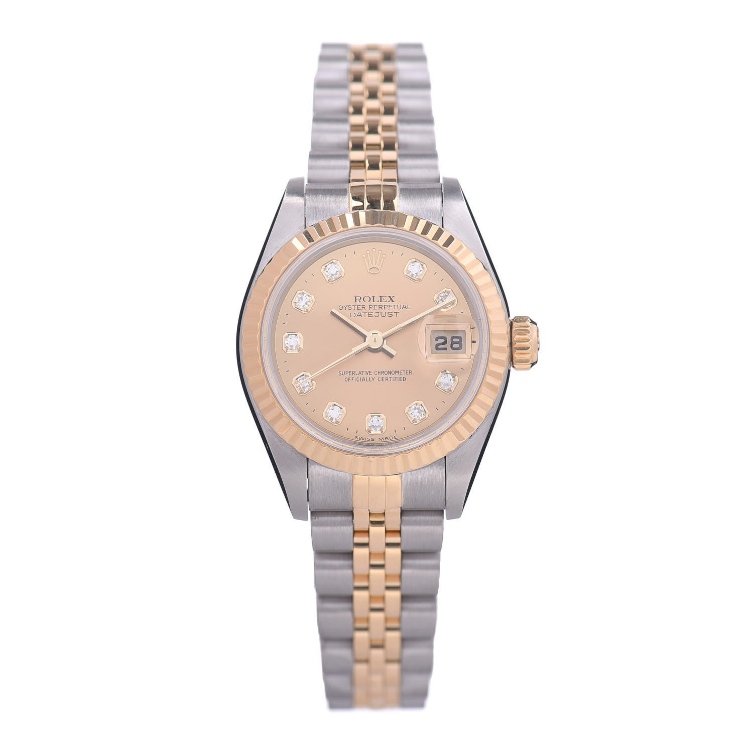 Rolex Stainless Steel 18K Yellow Gold Diamond 26mm Oyster Perpetual Datejust Watch Champagne 79173 1 of 4