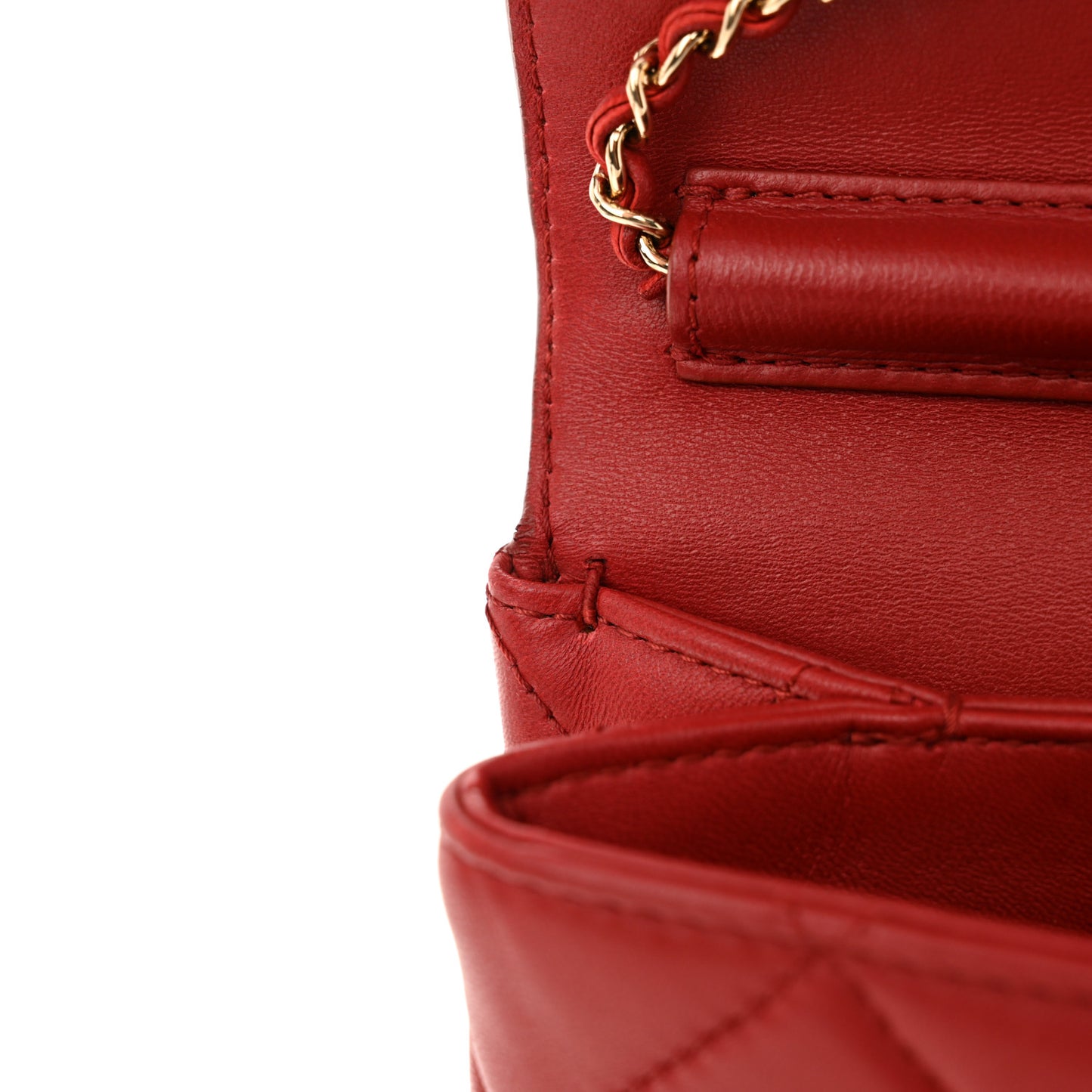 Lambskin Quilted Retro Label Clutch Red