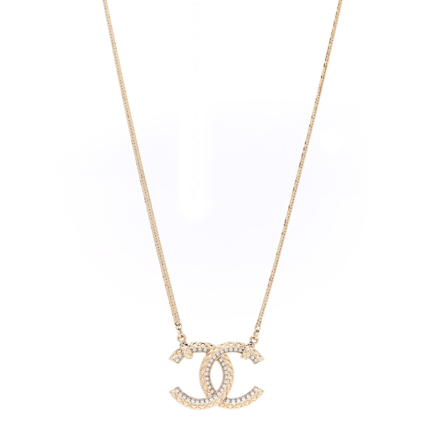 Chanel Crystal Textured CC Pendant Necklace Gold 1 of 7