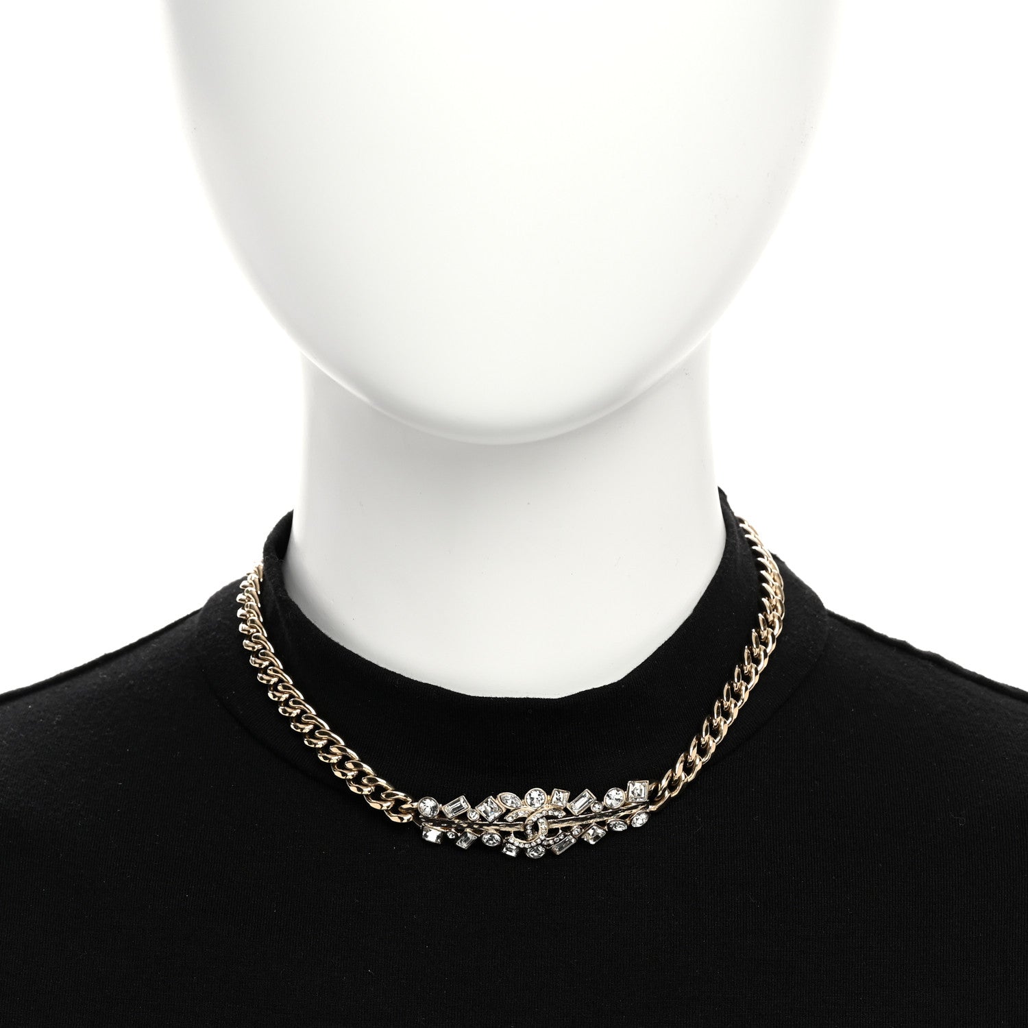 Chanel Crystal CC Link Choker Necklace Gold 2 of 5