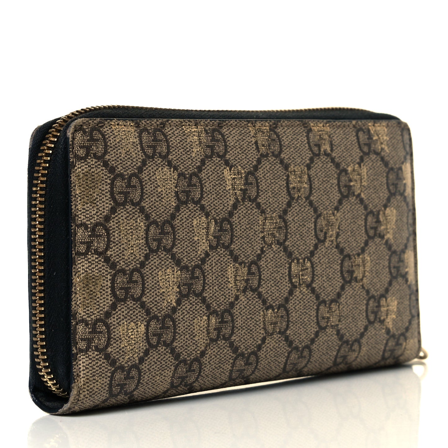 GG Supreme Monogram Bees Zip Around Wallet