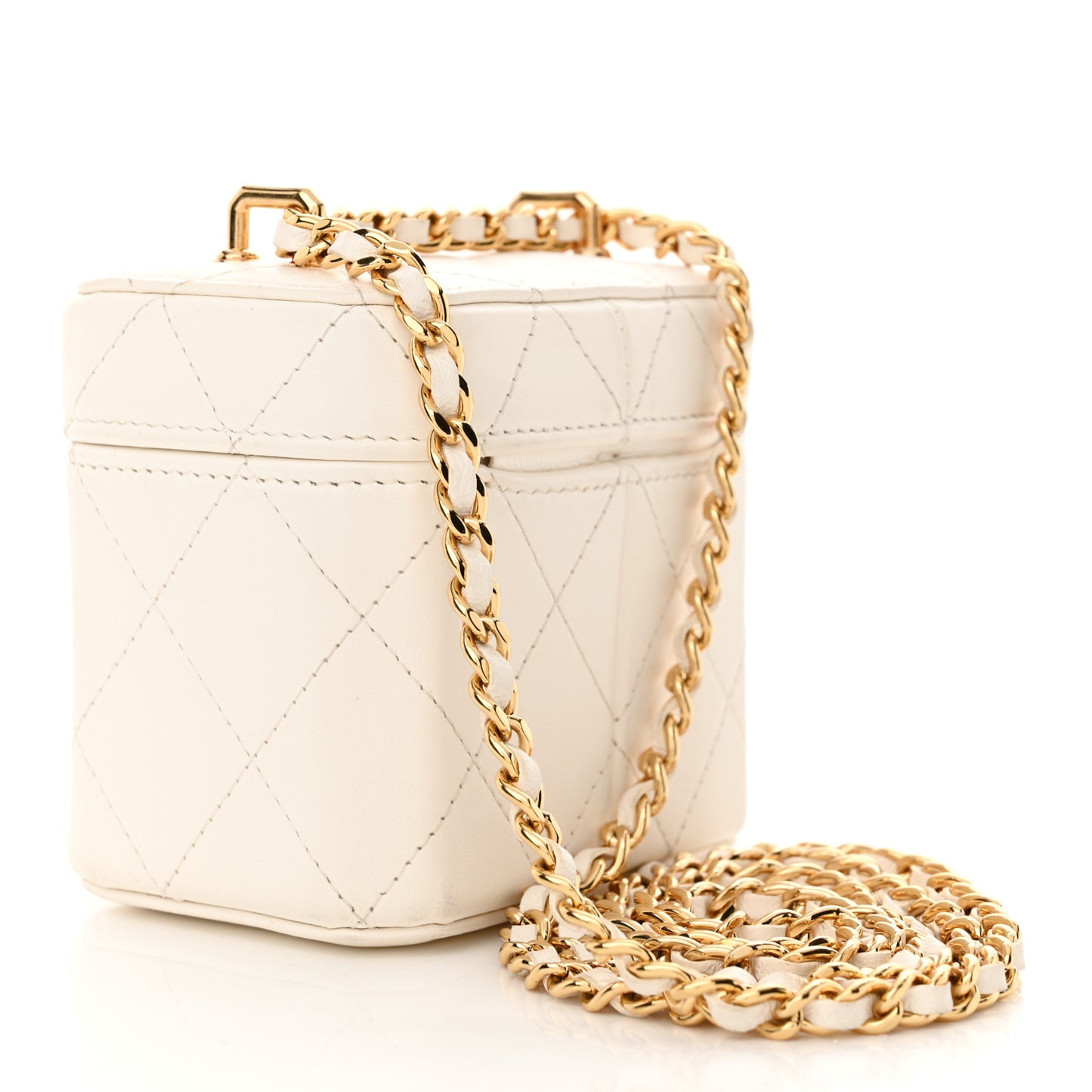 Lambskin Quilted Vanity Clutch With Chain White