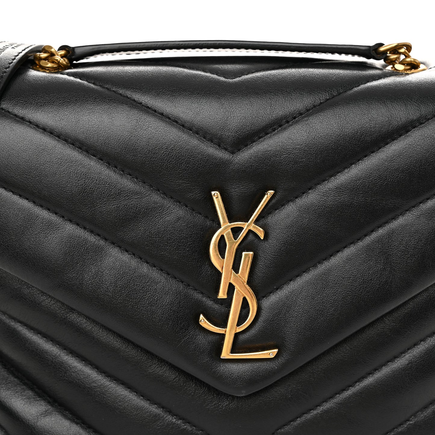 Calfskin Y Quilted Monogram Small Loulou Chain Satchel Black