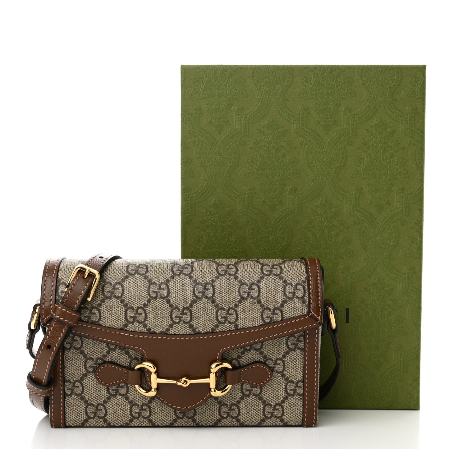 GG Supreme Monogram Mini Horsebit 1955 Shoulder Bag Beige Brown Sugar