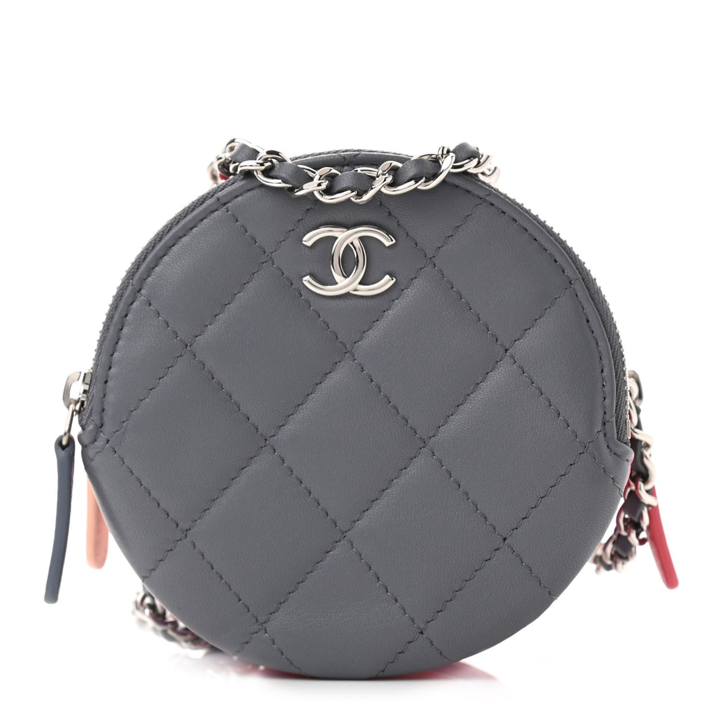 Lambskin Quilted Round Clutch With Chain Multicolor