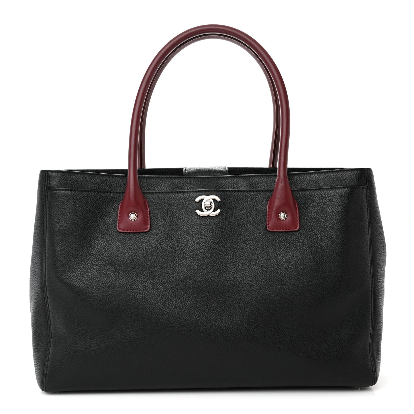 Calfskin Cerf Executive Shopper Tote Burgundy Black