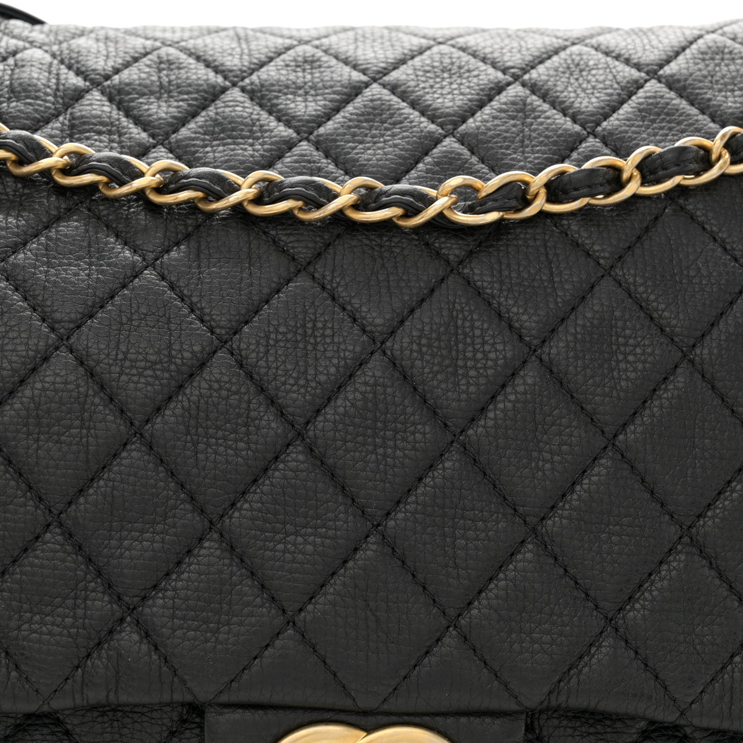 Calfskin Quilted XXL Travel Flap Bag Black