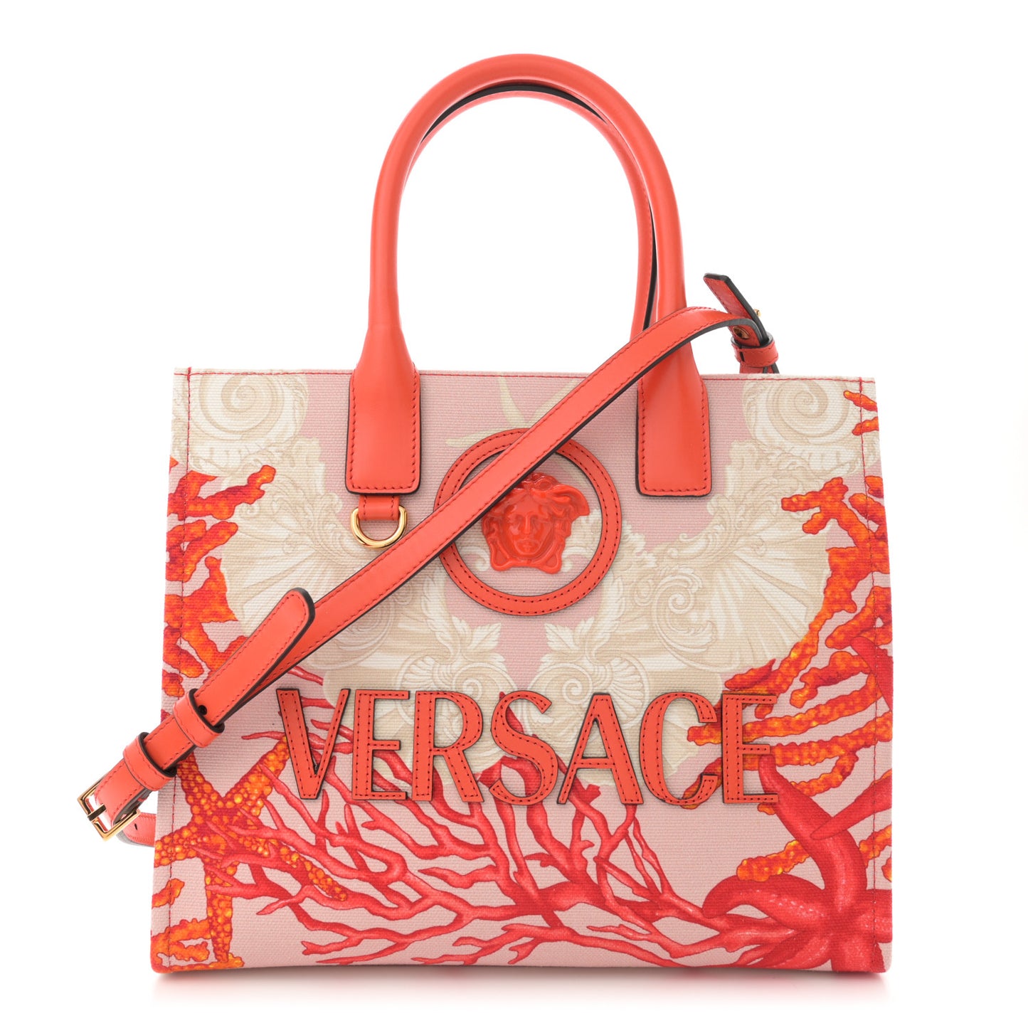 Canvas Barocco Sea Medusa Small Tote Coral