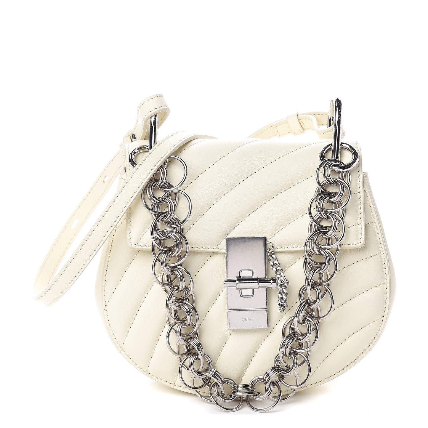 Calfskin Quilted Mini Drew Bijou Shoulder Bag Natural White