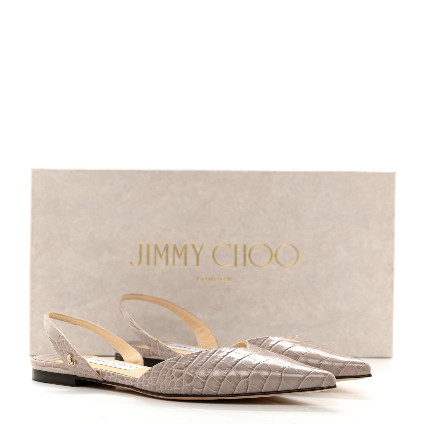 Crocodile Embossed Slingback Flat 37 Beige