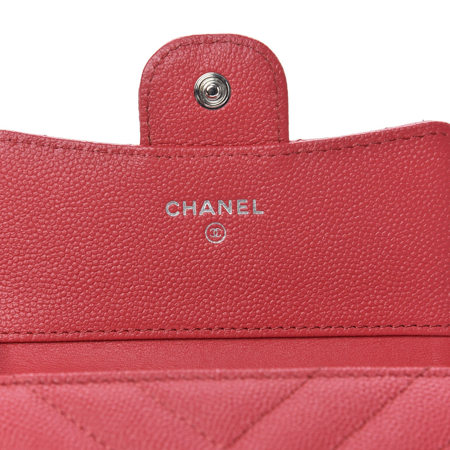Caviar Chevron Quilted Compact Flap Wallet Red