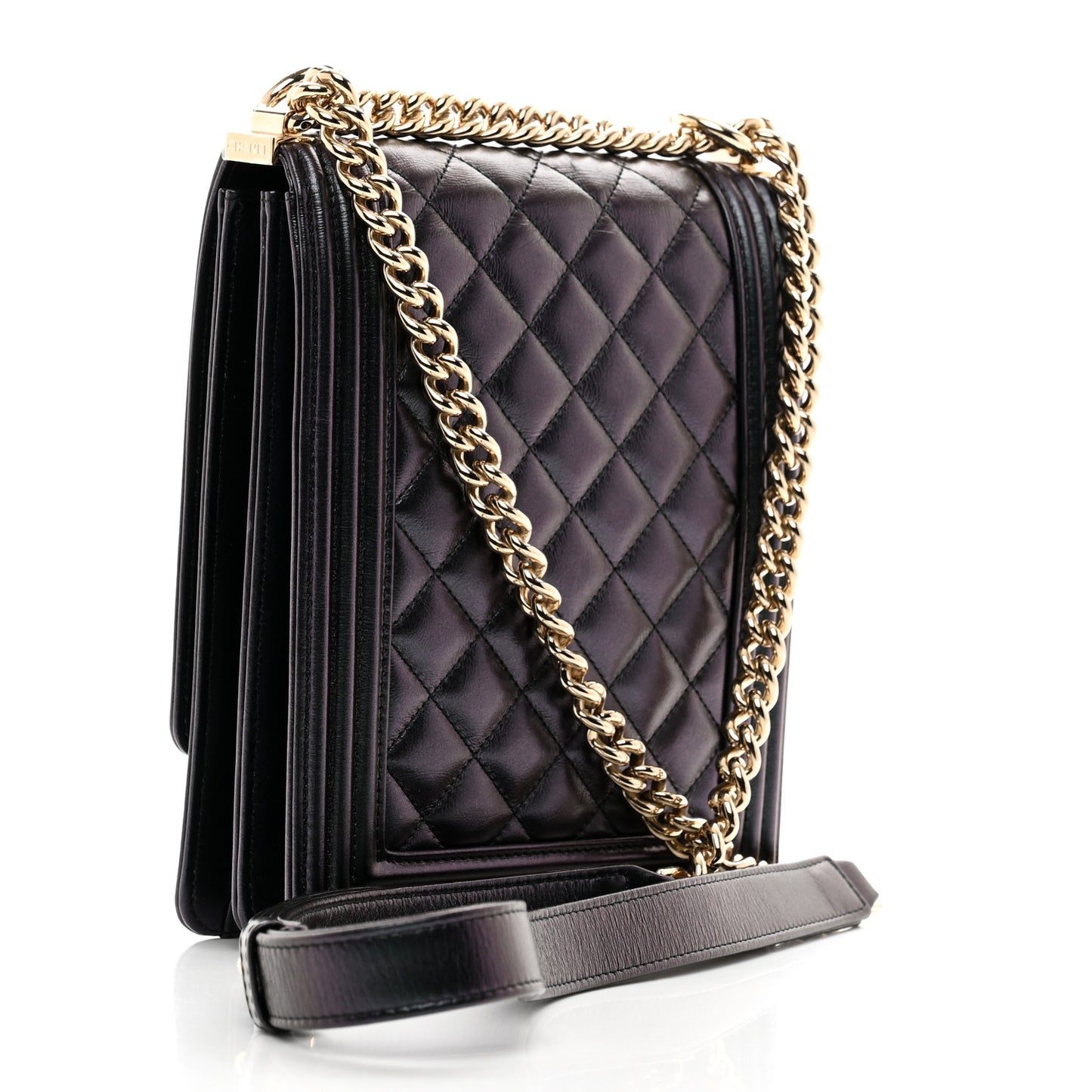 Calfskin Quilted North South Boy Flap Black