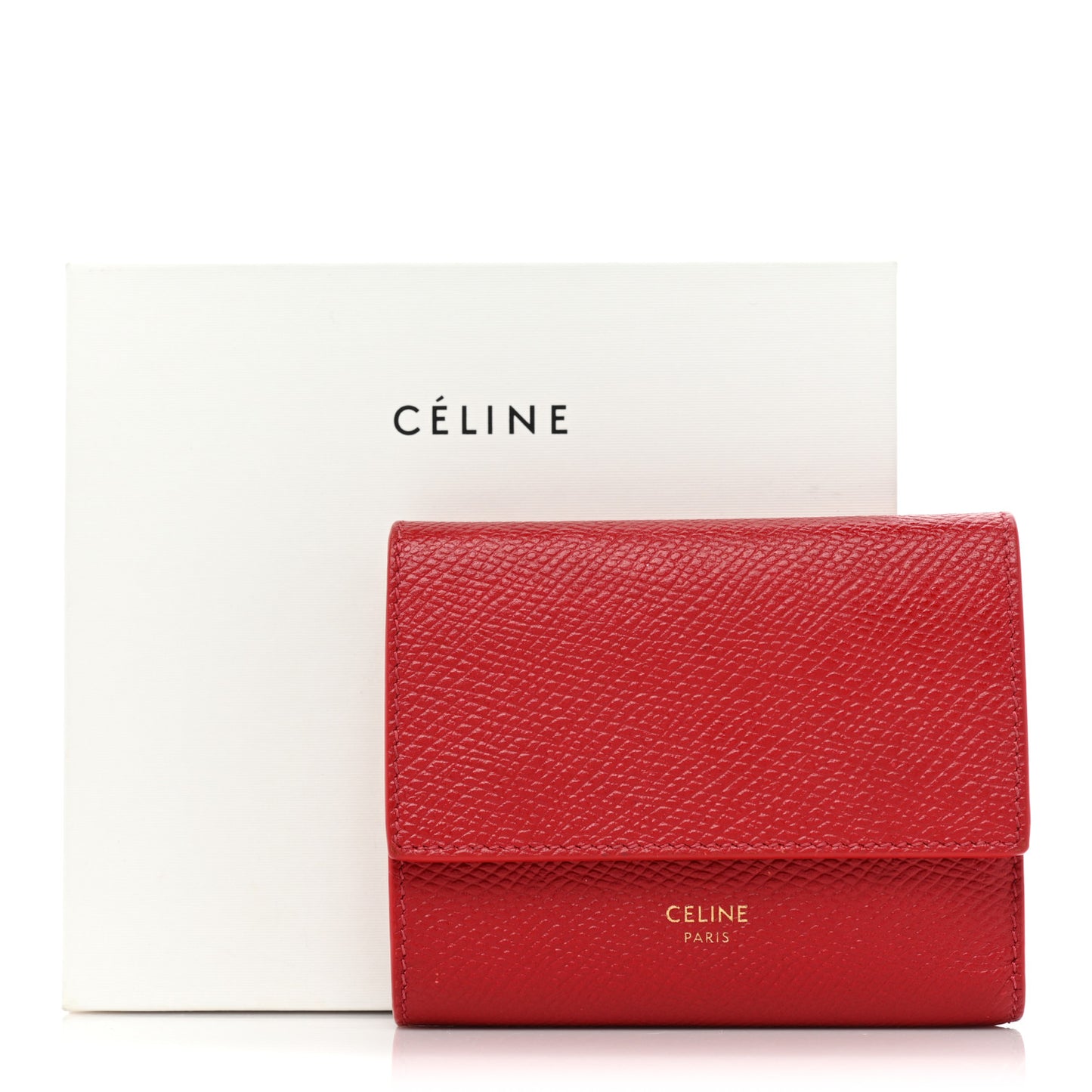 Grained Calfskin Small Multifunction Folded Wallet Red