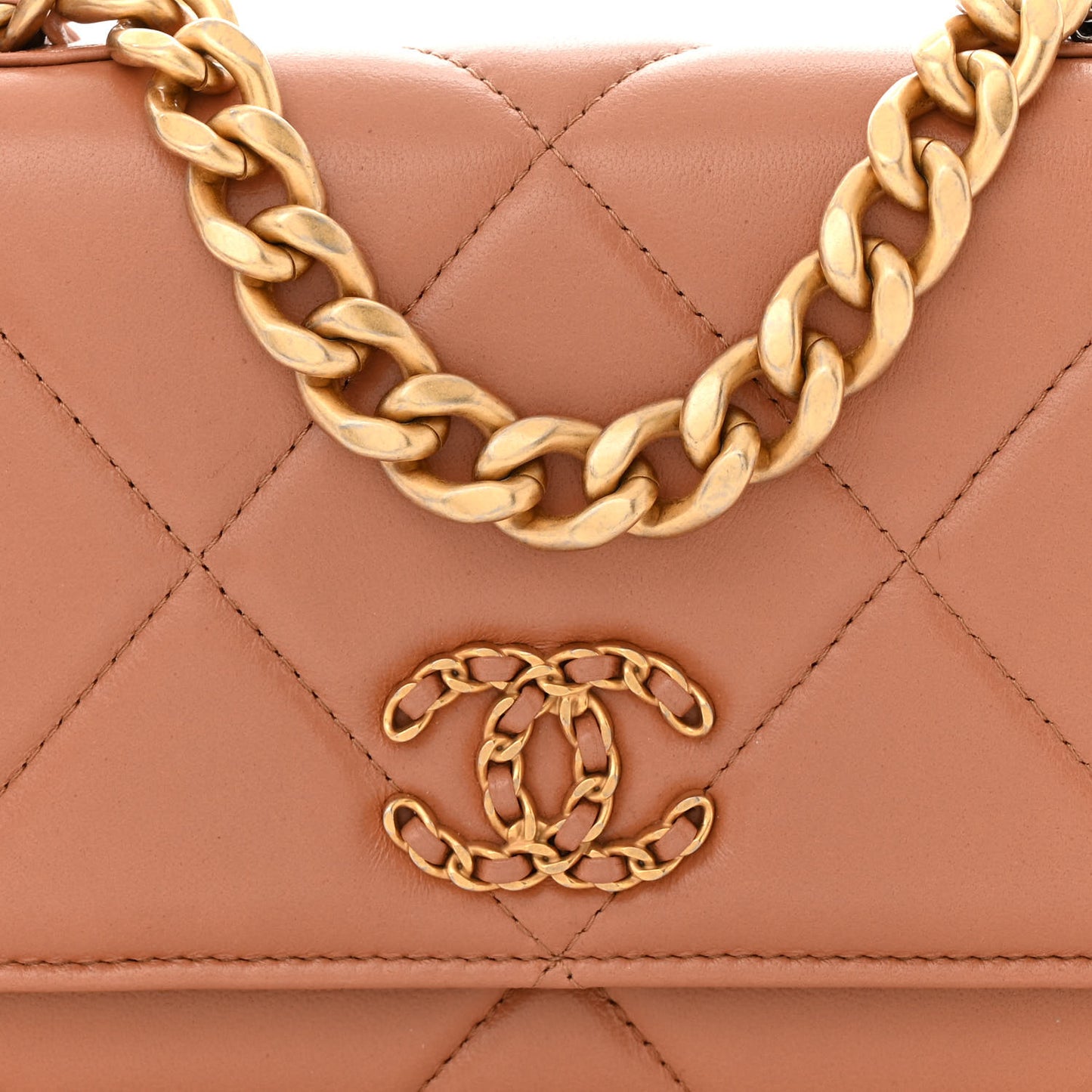 Lambskin Quilted Chanel 19 Wallet On Chain WOC Brown