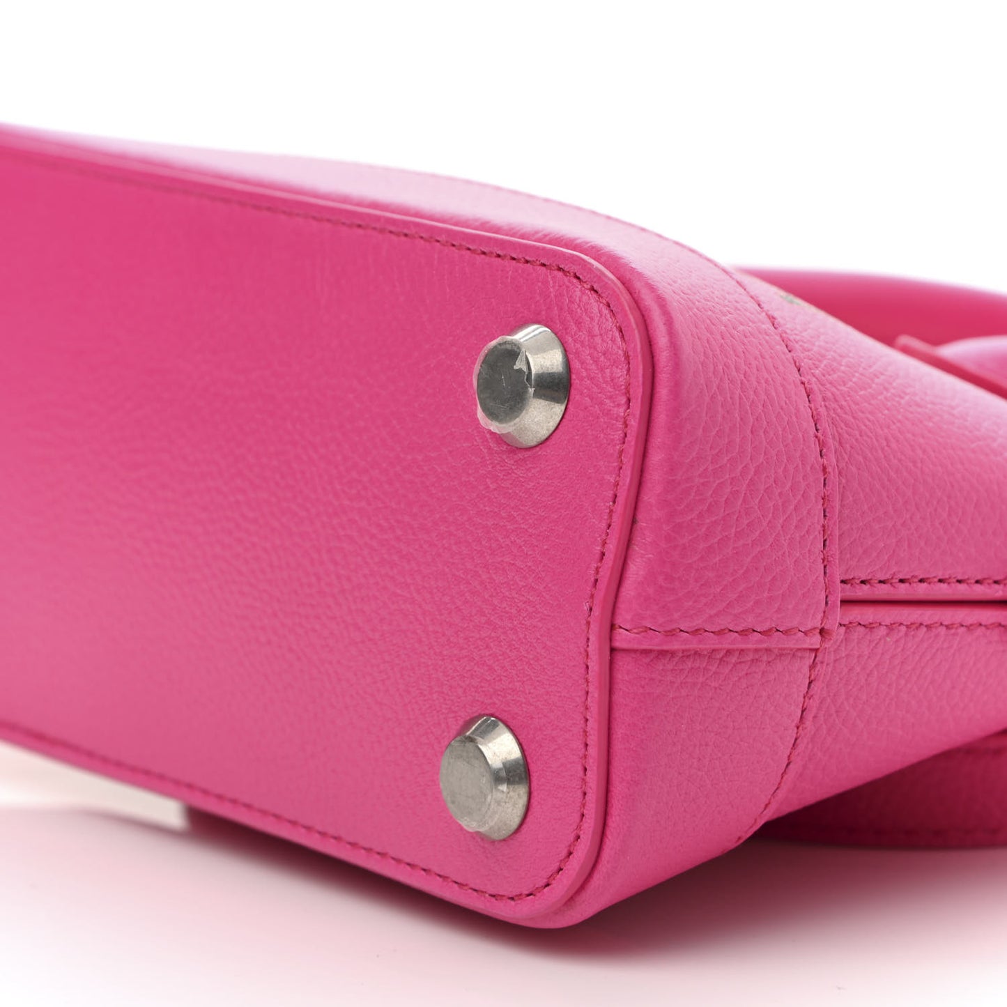 Grained Calfskin Logo XXS Ville Top Handle Bag Acid Fuchsia Black