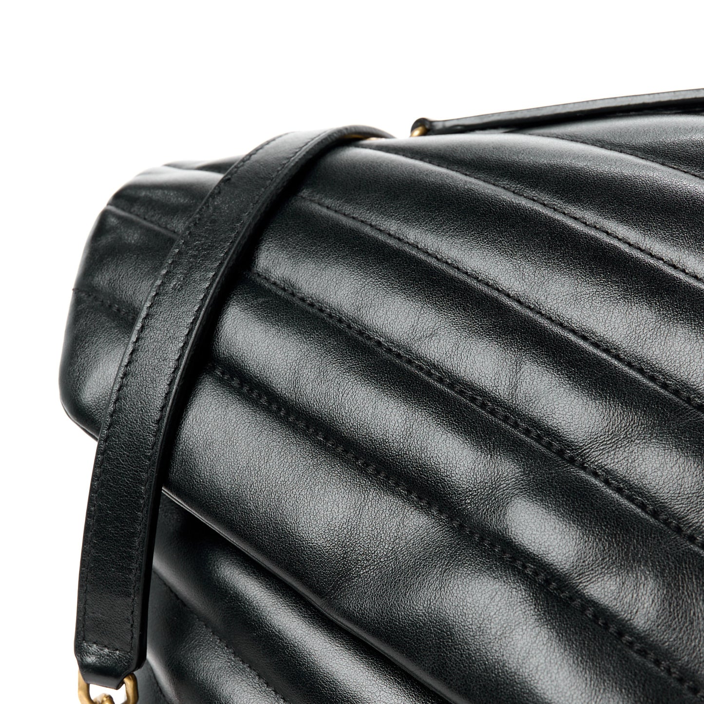 SAINT LAURENT Calfskin Y Quilted Monogram Large Loulou Chain Satchel Black