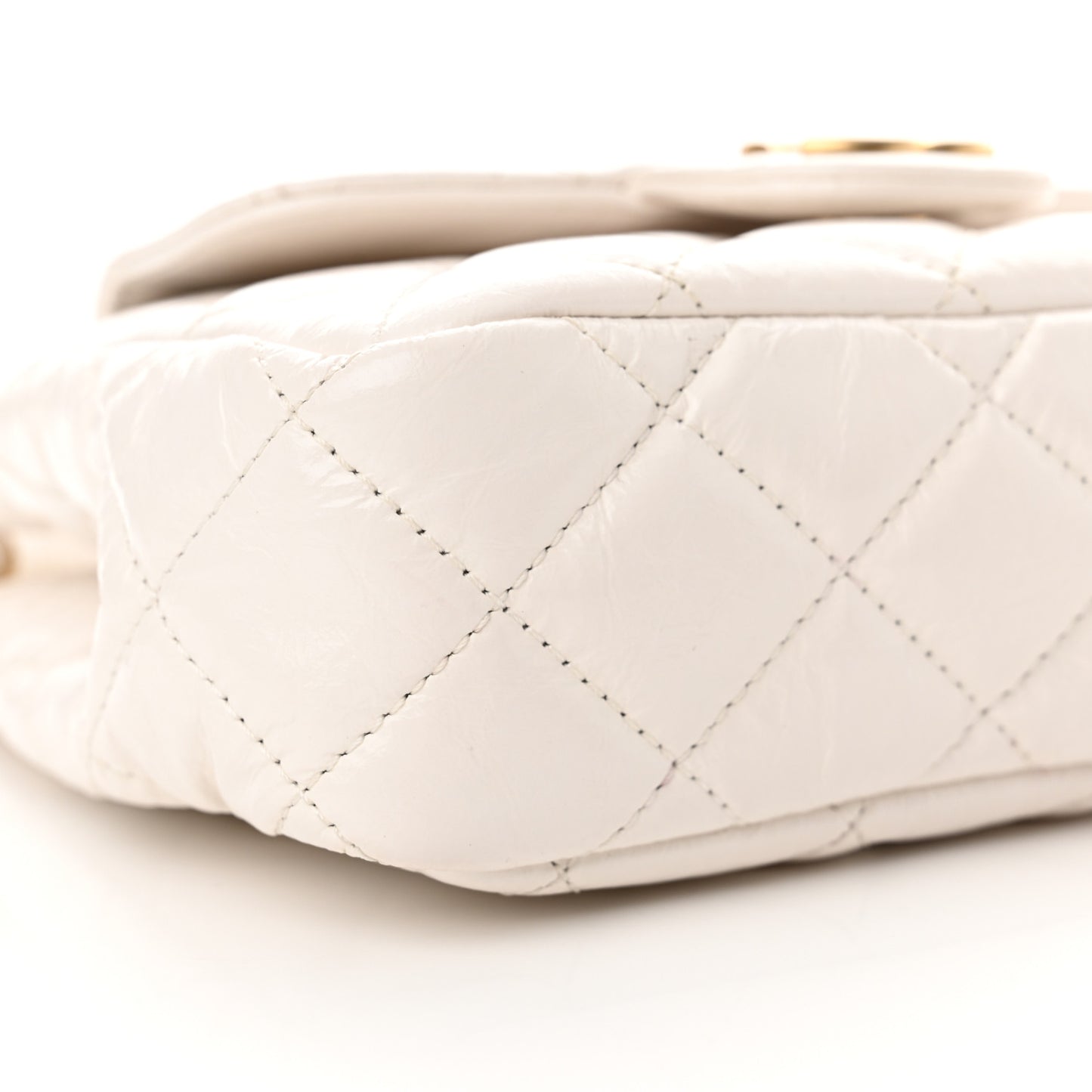 Shiny Crumpled Calfskin Quilted Small Wavy CC Hobo White