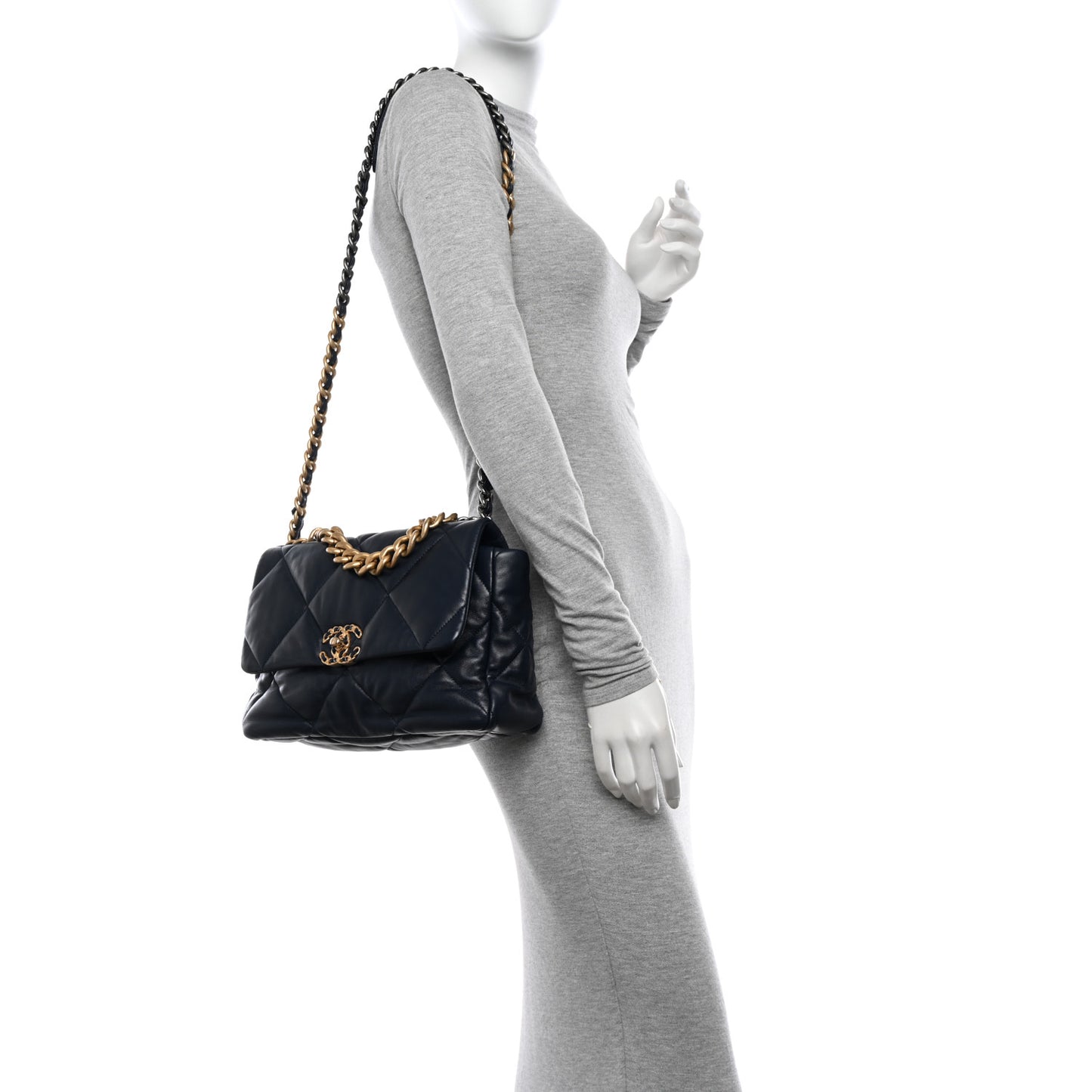 Lambskin Quilted Large Chanel 19 Flap Navy Blue