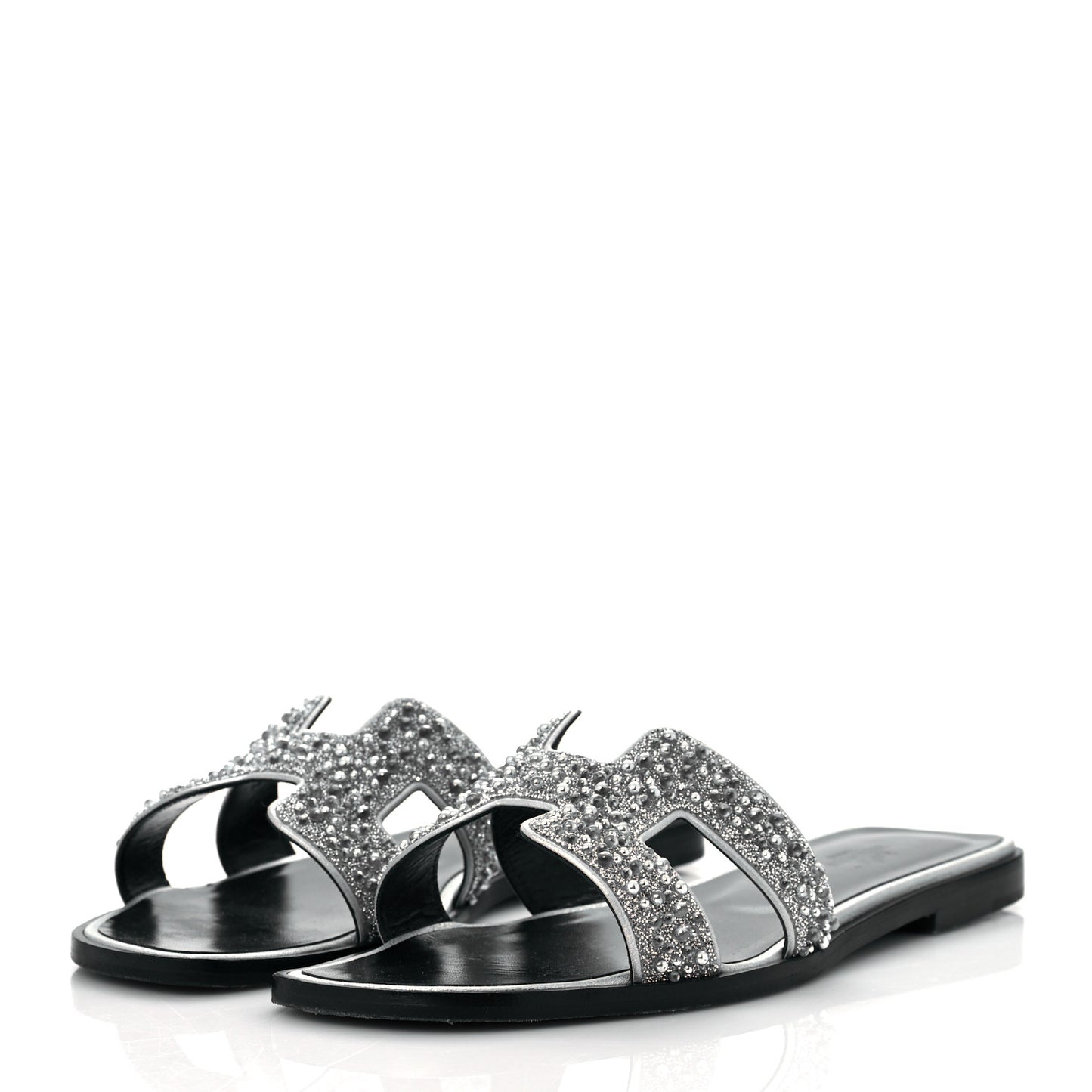 Velvet Goatskin Crystal Beads Oran Sandals 37.5 Gris Argente