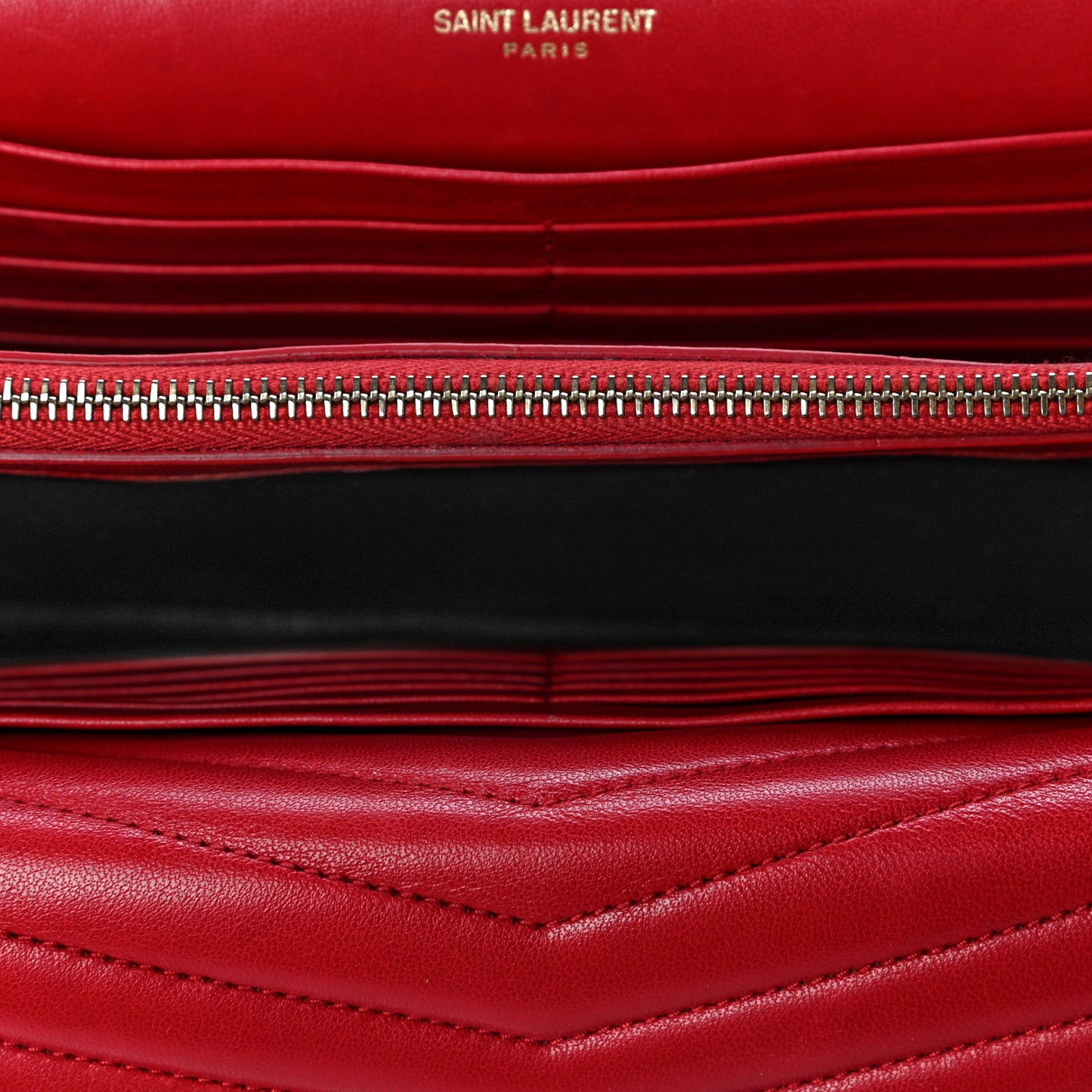 Lambskin Matelasse Chevron Monogram Sulpice Chain Wallet Red
