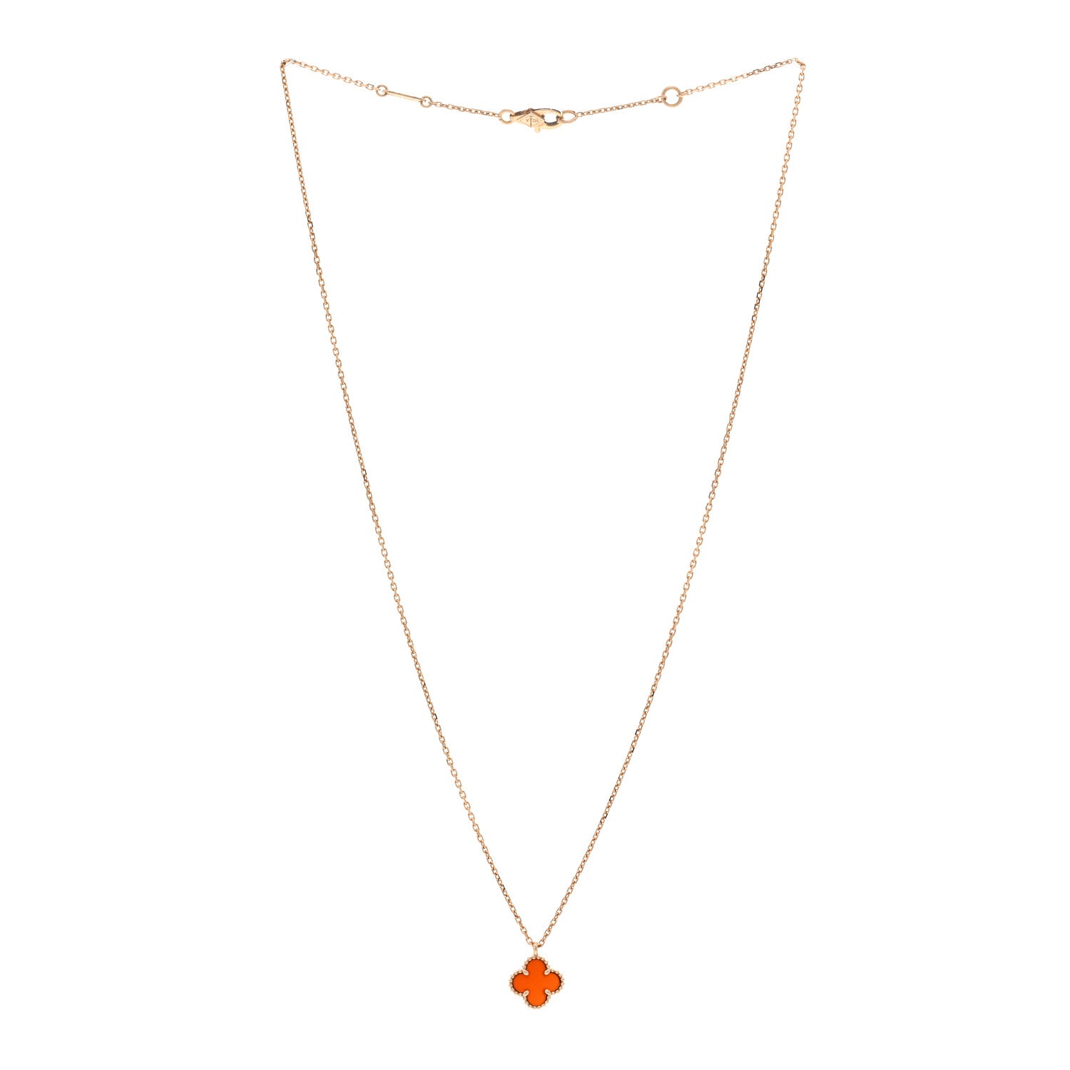 Van Cleef & Arpels 18K Rose Gold Carnelian Sweet Alhambra Pendant Necklace 3 of 6