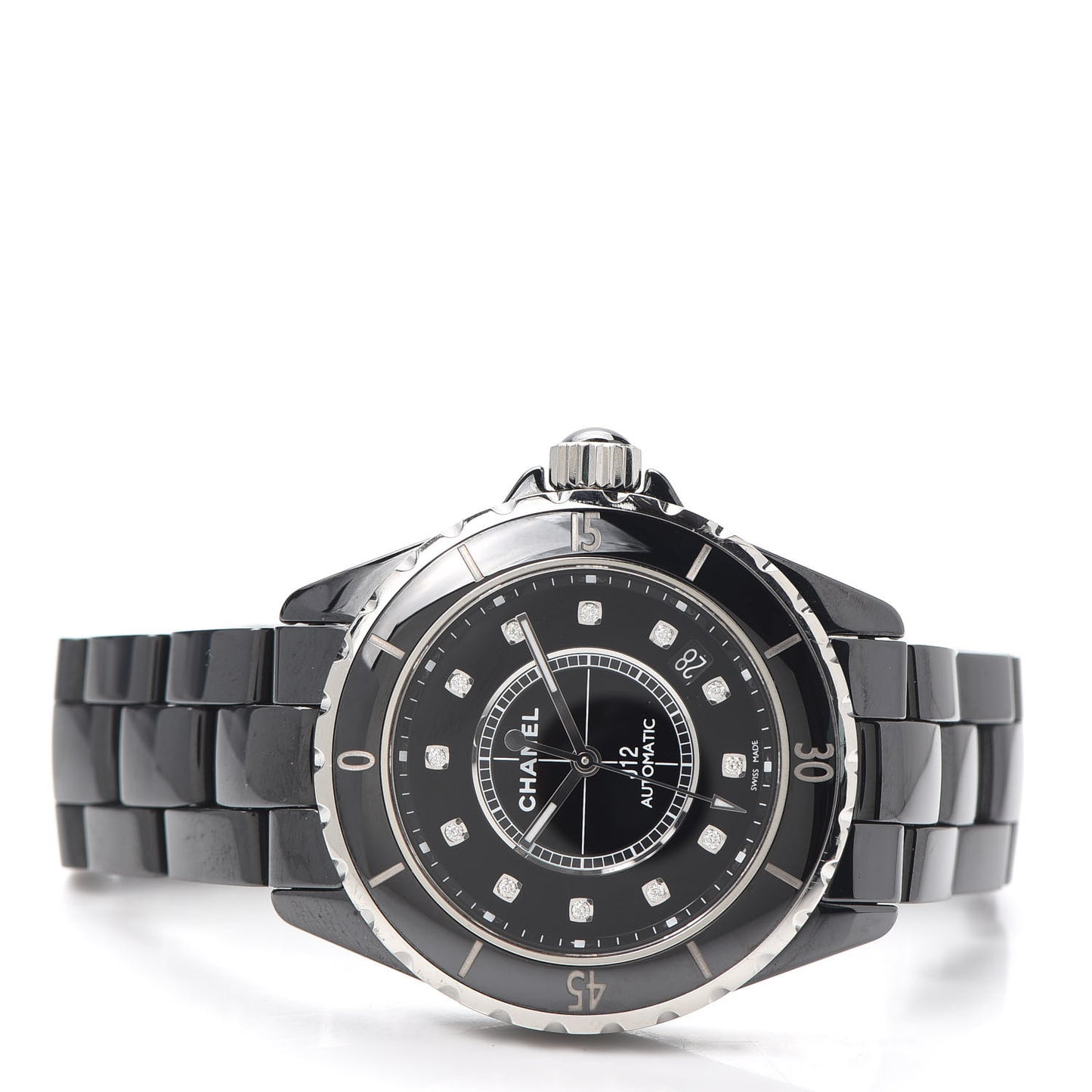 Stainless Steel Ceramic Diamond 38mm J12 Automatic Watch Black