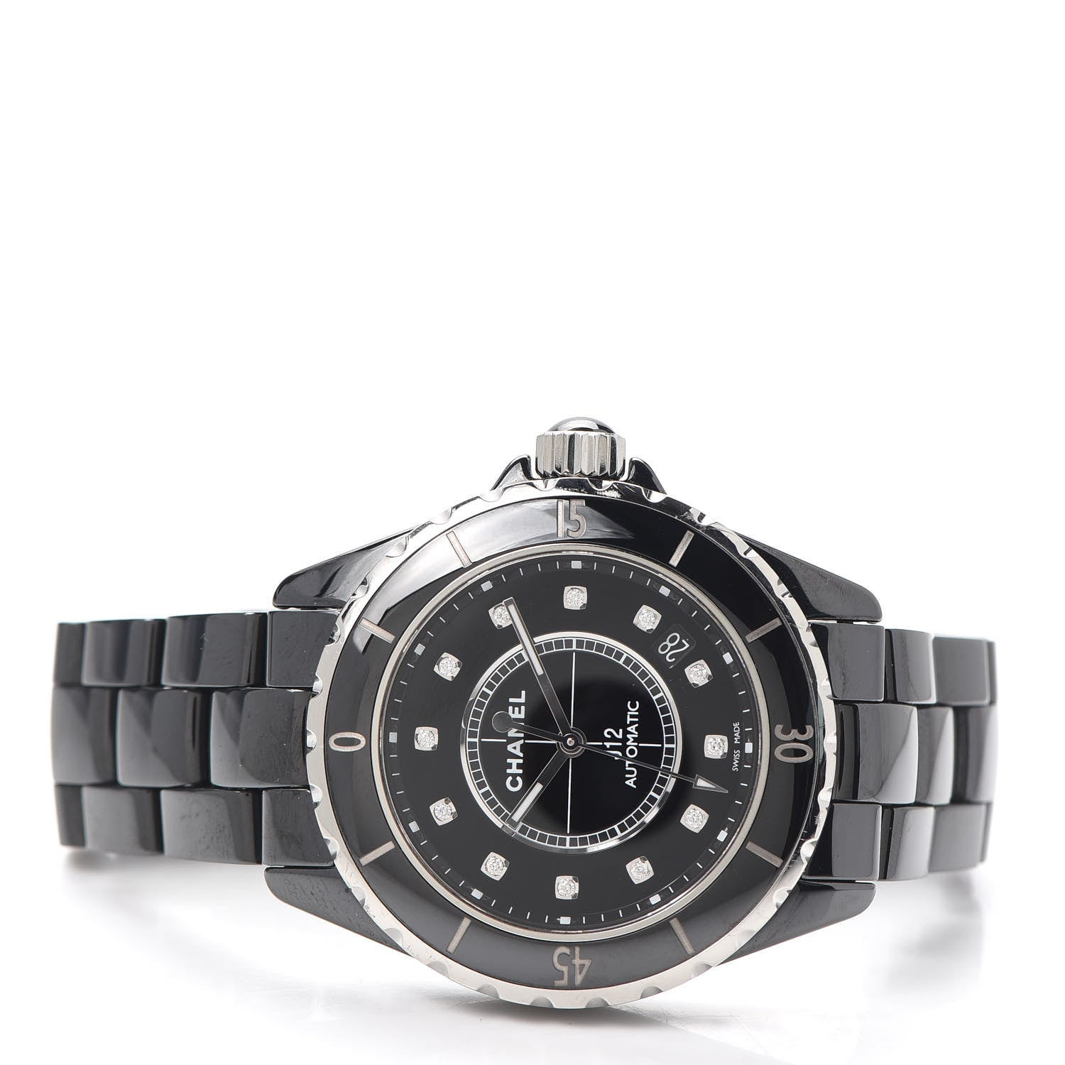 Chanel Stainless Steel Ceramic Diamond 38mm J12 Automatic Watch Black 2 of 6