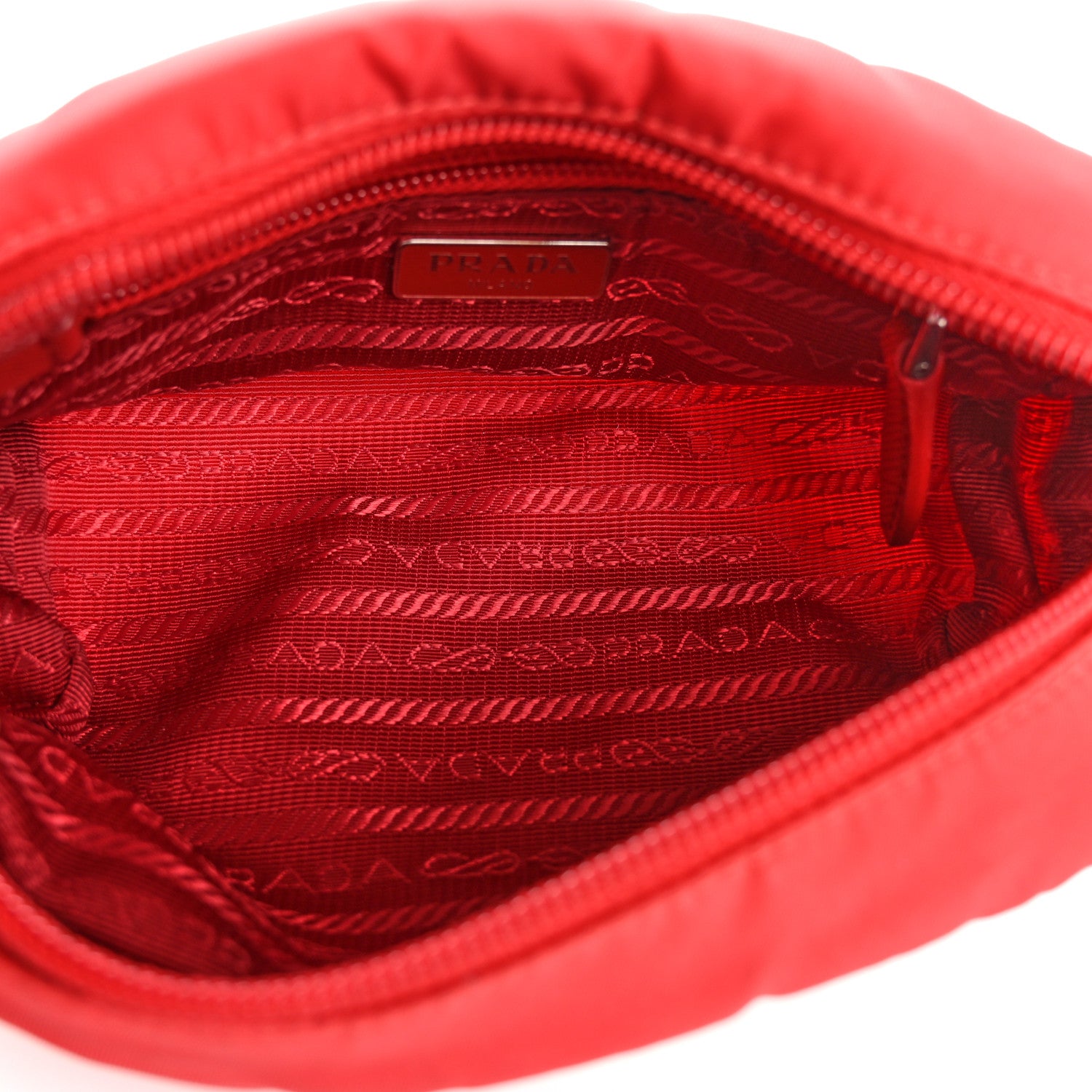 Prada Tessuto Nylon Vela Saffiano Mini Wristlet Pouch Rosso 5 of 16