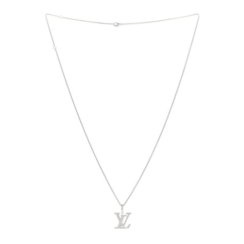 18K White Gold Diamond LV Medium Pendant Necklace