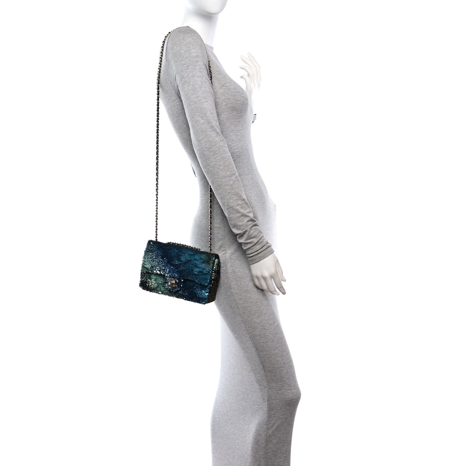 Chanel Shaded Sequins Mini Flap Light Green Dark Brown White Blue 2 of 11