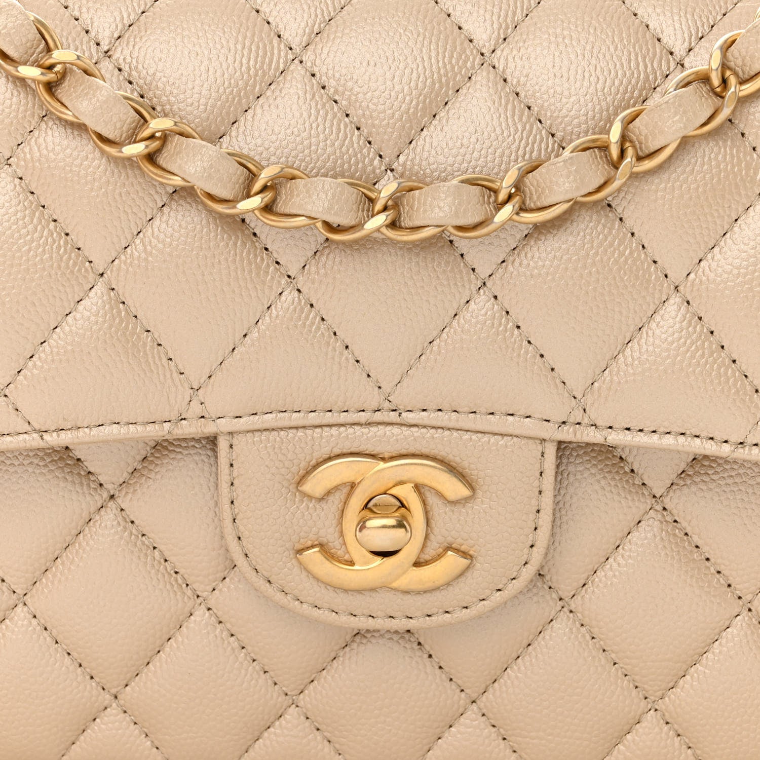Chanel Iridescent Caviar Quilted Small Double Flap Beige 8 of 11