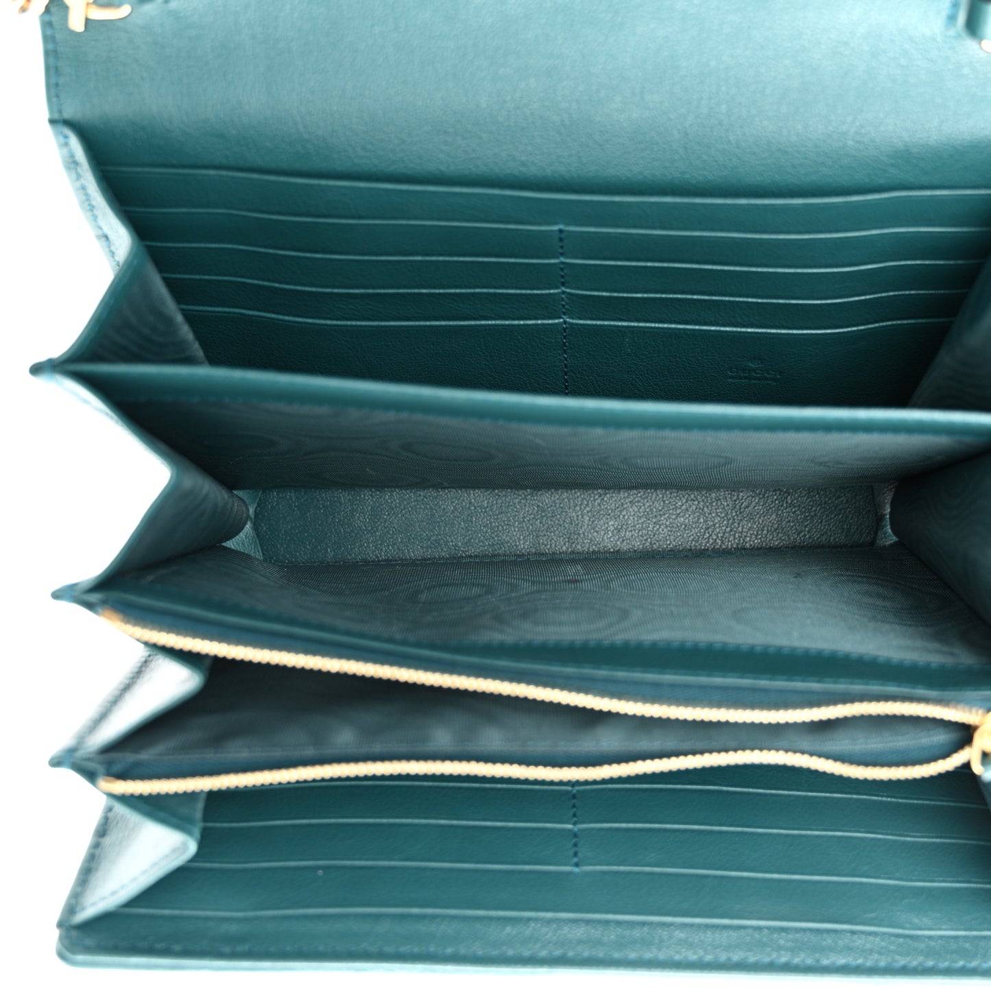 Azalea Calfskin Enamel Matelasse Diagonal Torchon GG Marmont Chain Wallet Imperial Blue Pavone