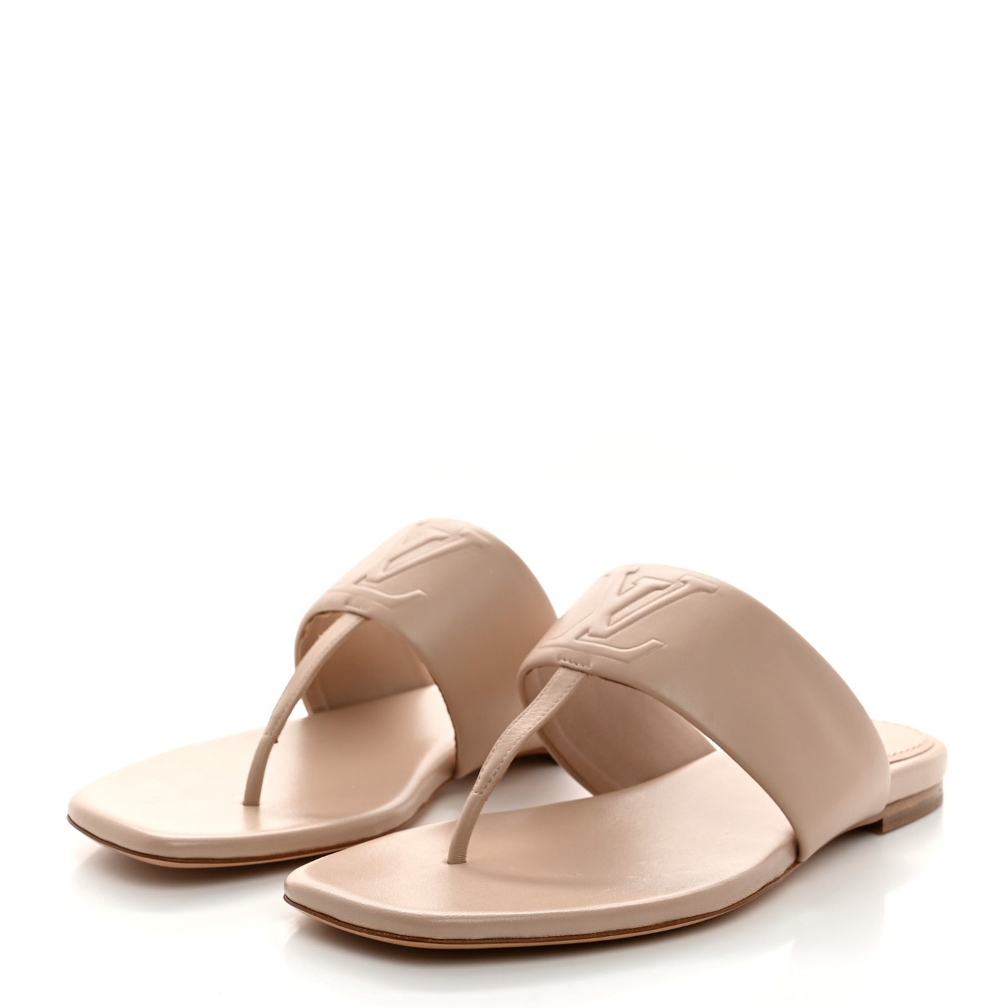 Lambskin Embossed Monogram Drapy Flat Thong Sandal 37 Beige
