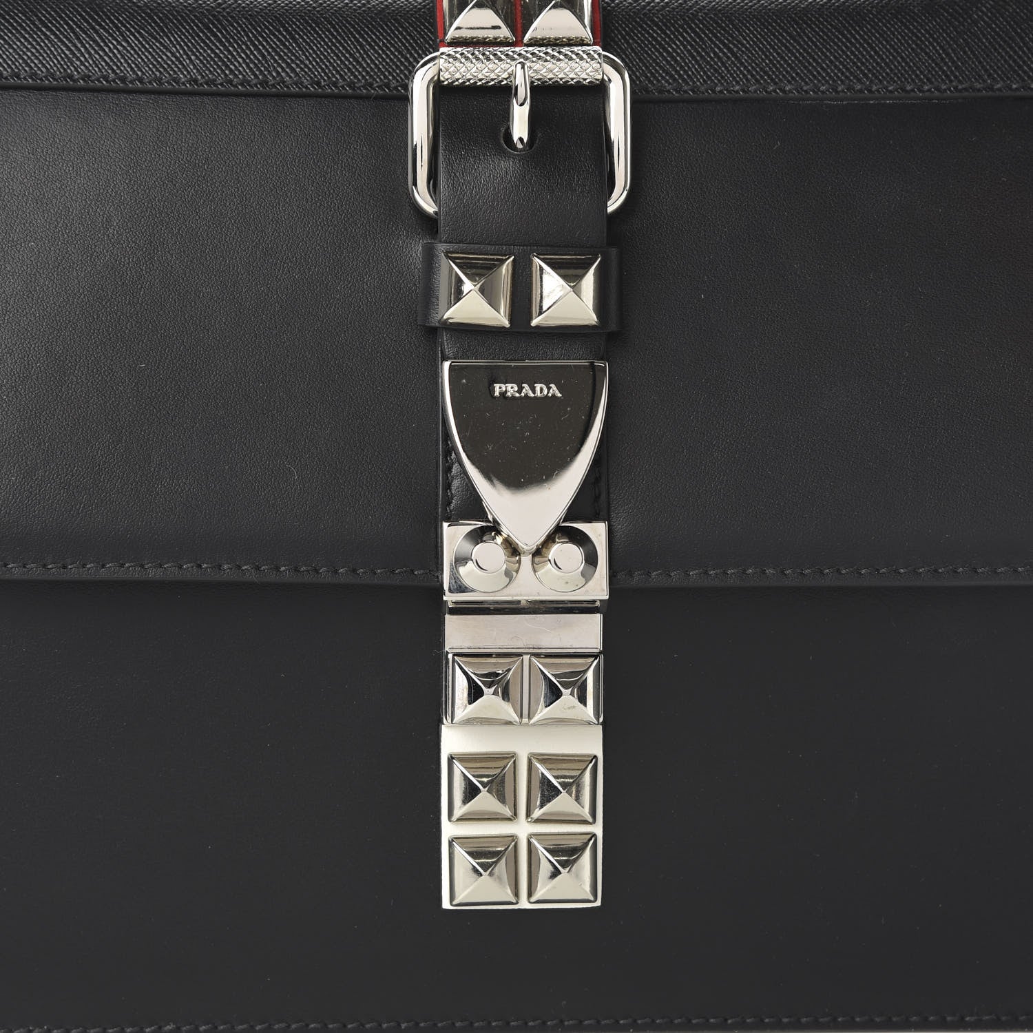 Prada Saffiano City Calfskin Studded Elektra Shoulder Bag Black Fuoco 9 of 9
