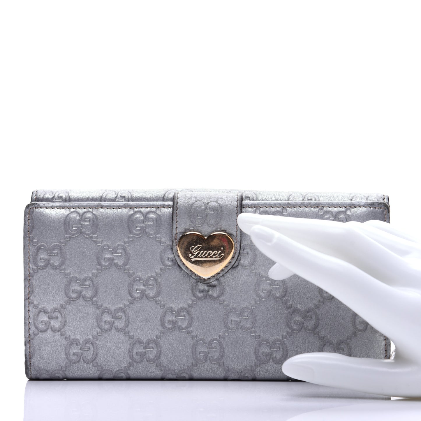 Guccissima Heart Continental Wallet Silver