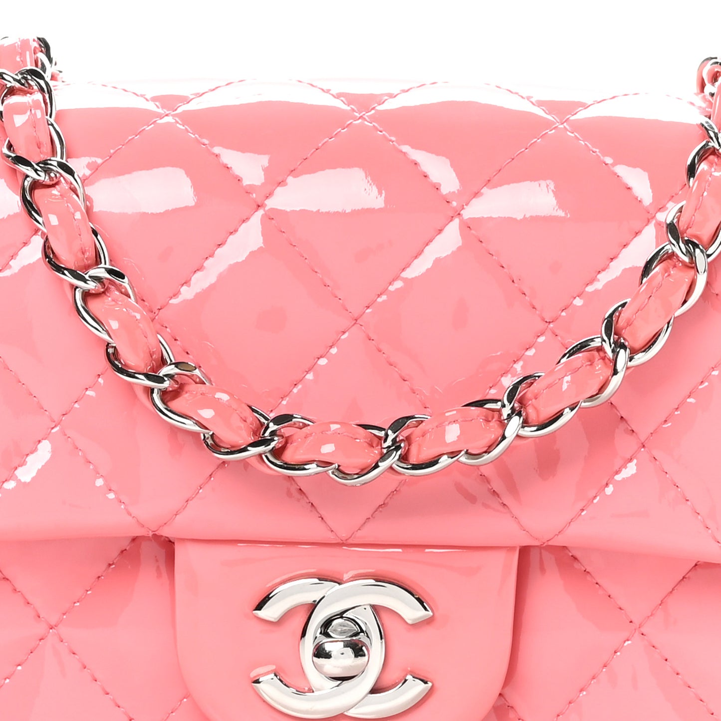 Patent Calfskin Quilted Mini Rectangular Flap Pink