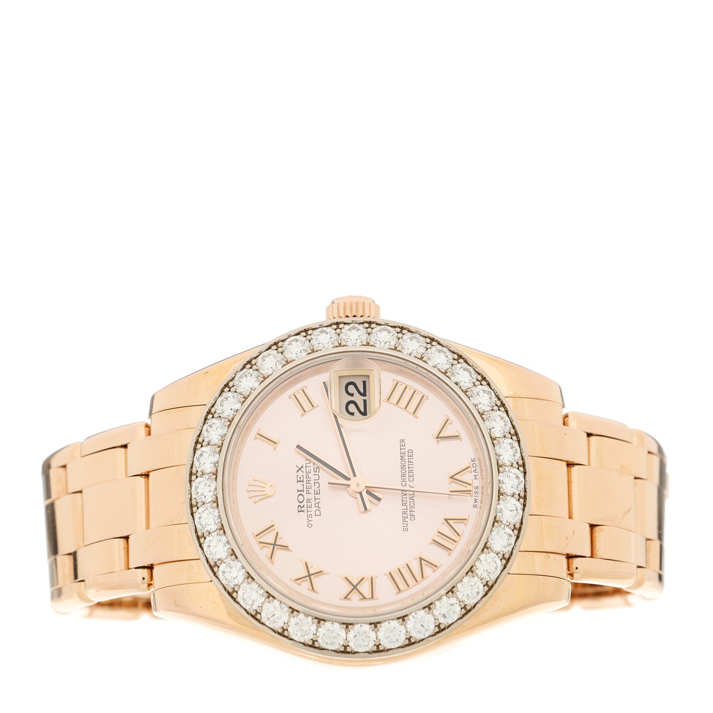18K Everose Gold Diamond Mother of Pearl 34mm Pearlmaster Datejust Watch Roman 81285