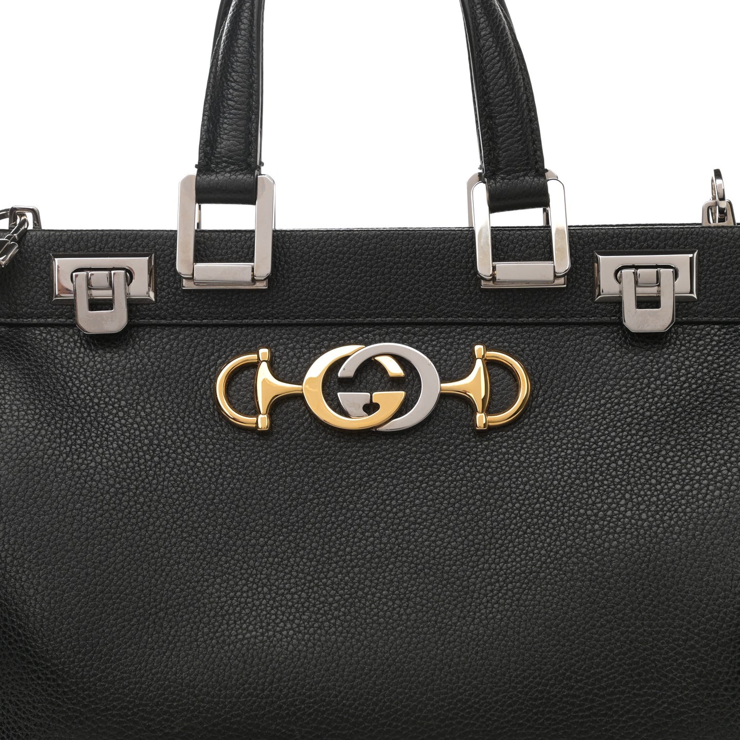 Grainy Calfskin Small Zumi Top Handle Bag Black