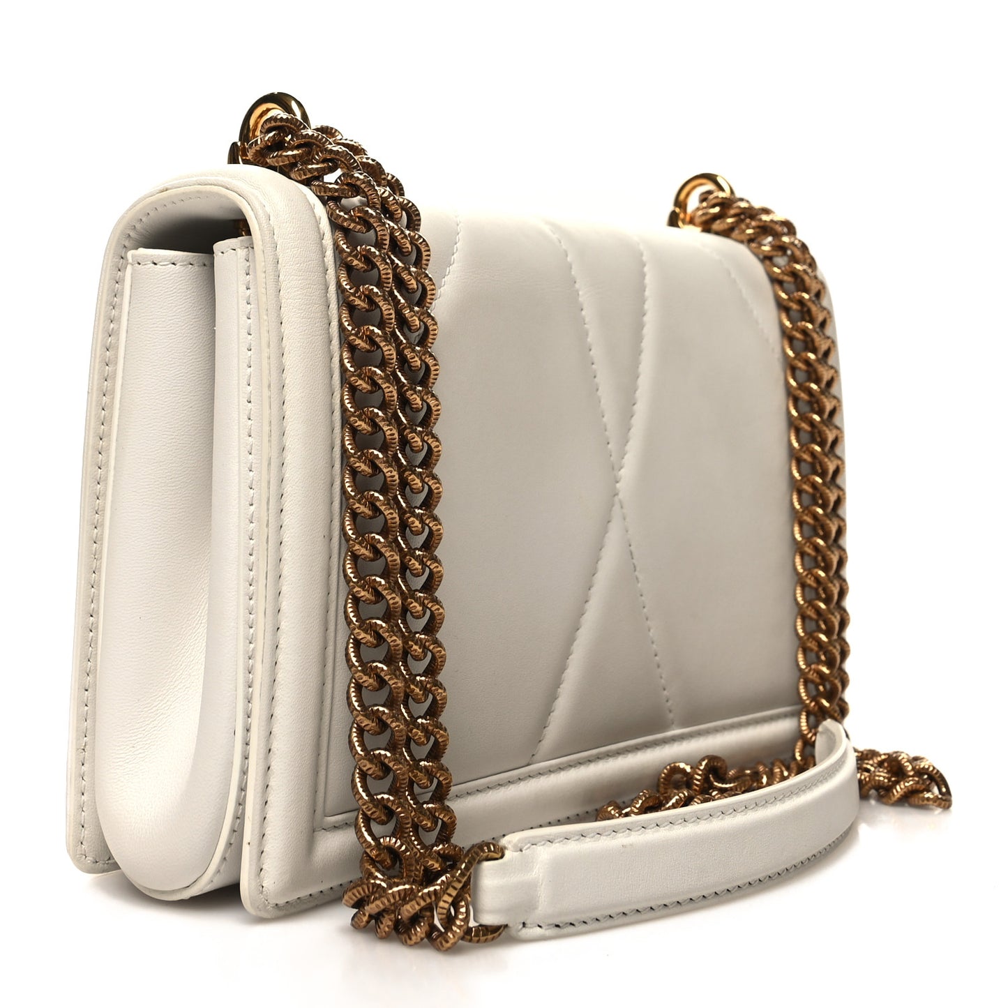 DOLCE & GABBANA Calfskin Medium Devotion Crossbody Bag White