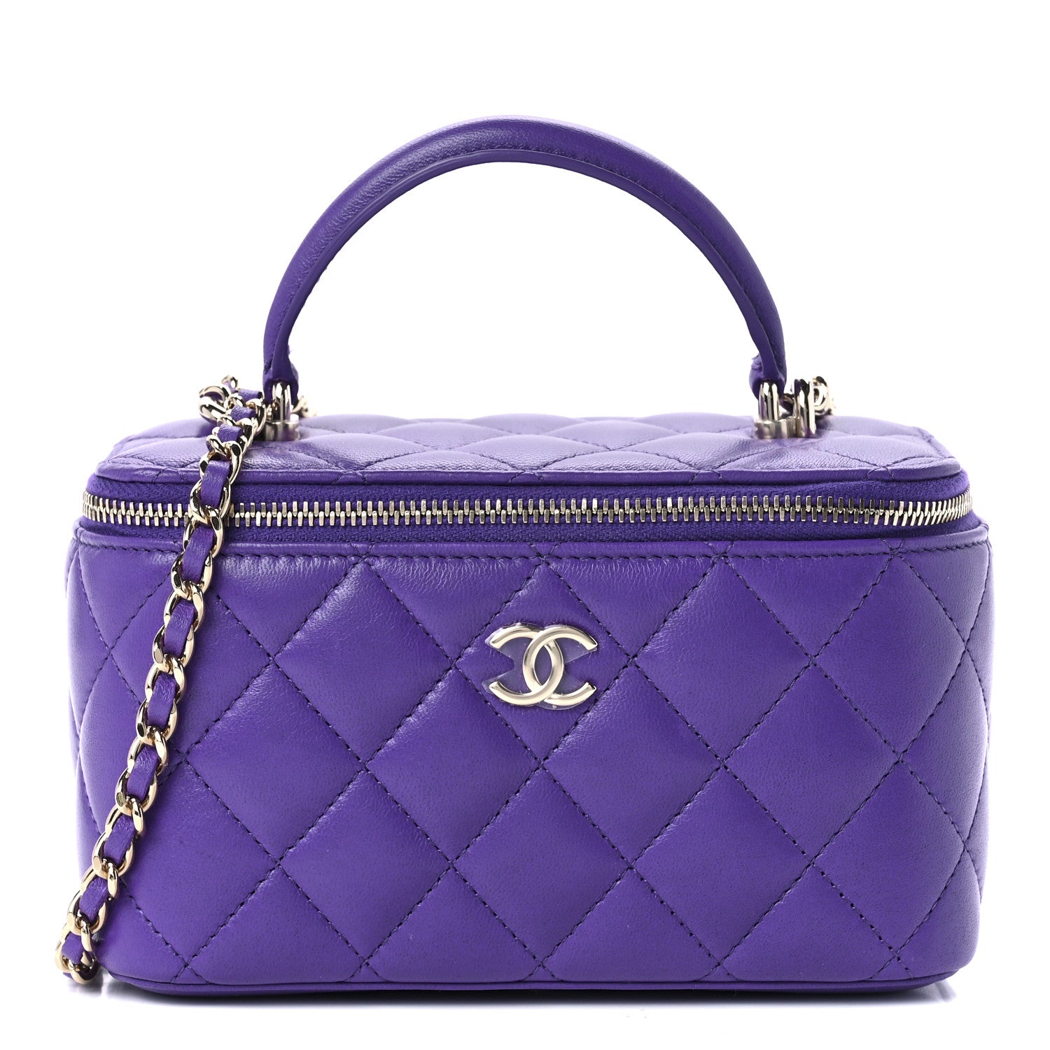Chanel Lambskin Quilted Small Top Handle Vanity Case With Chain