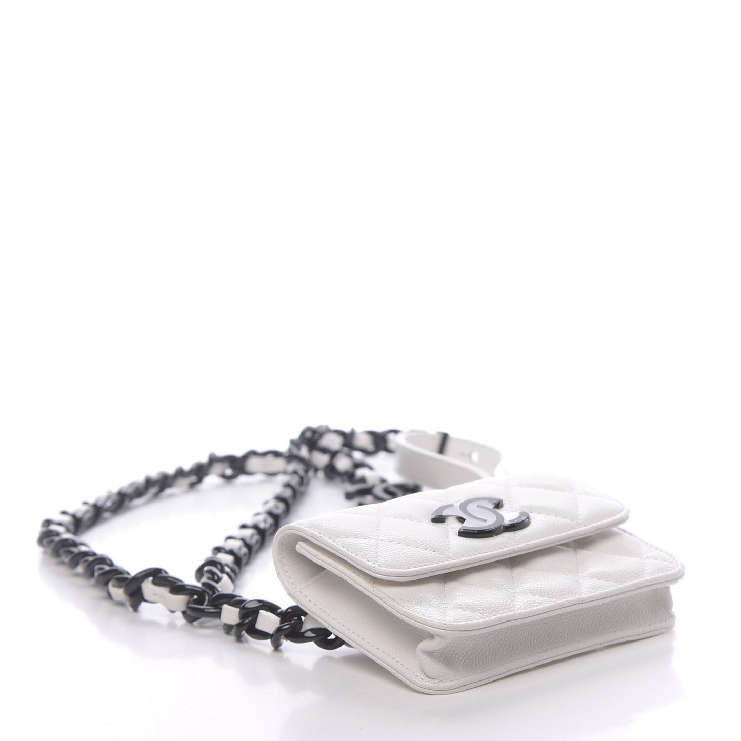 Caviar Quilted My Everything Belt Flap Card Holder White