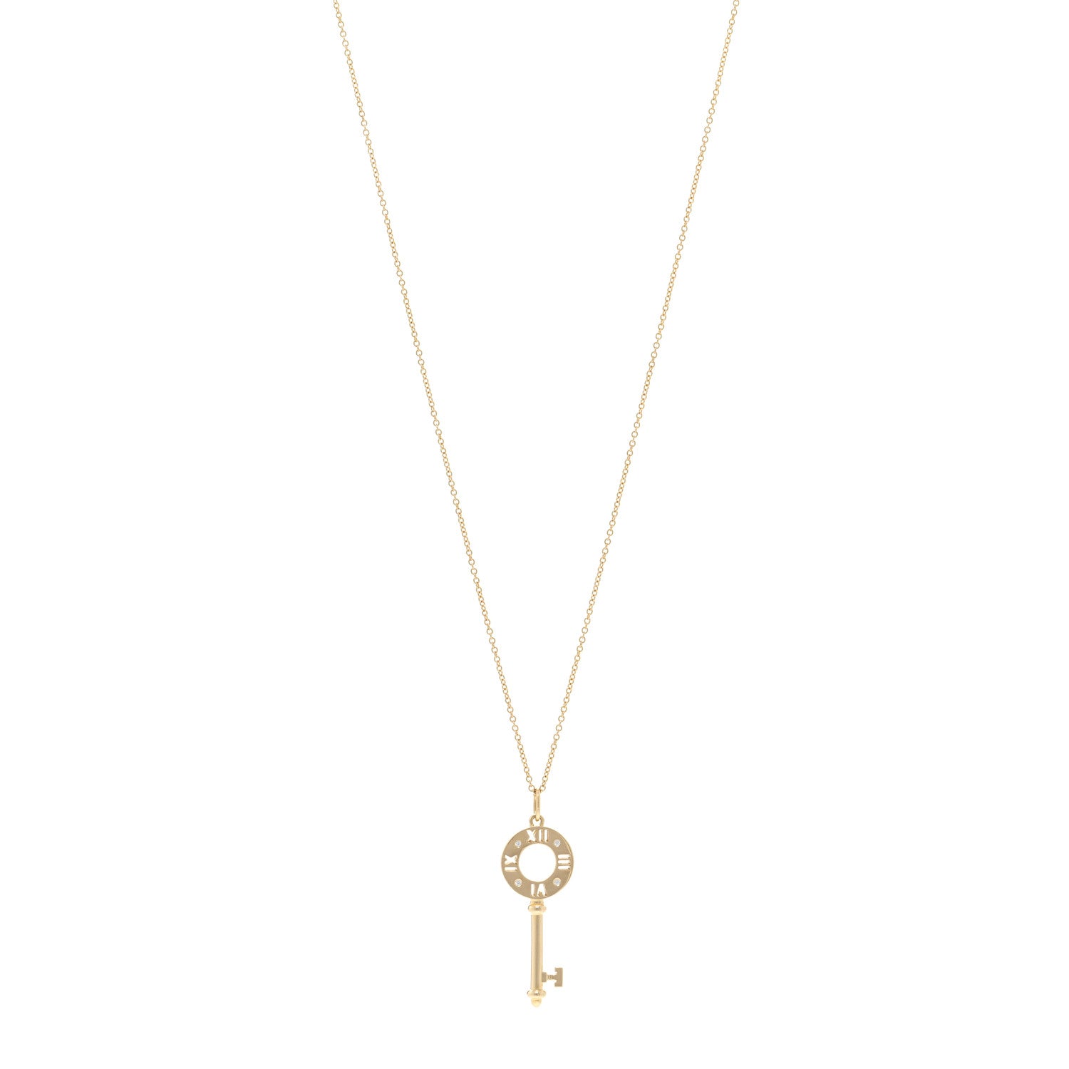 Tiffany 18K Yellow Gold Diamond Atlas Pierced Key Pendant Necklace 1 of 5