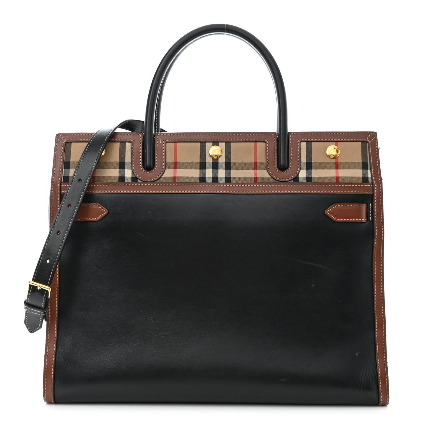 Calfskin Vintage Check Medium Two Handle Title Bag Black