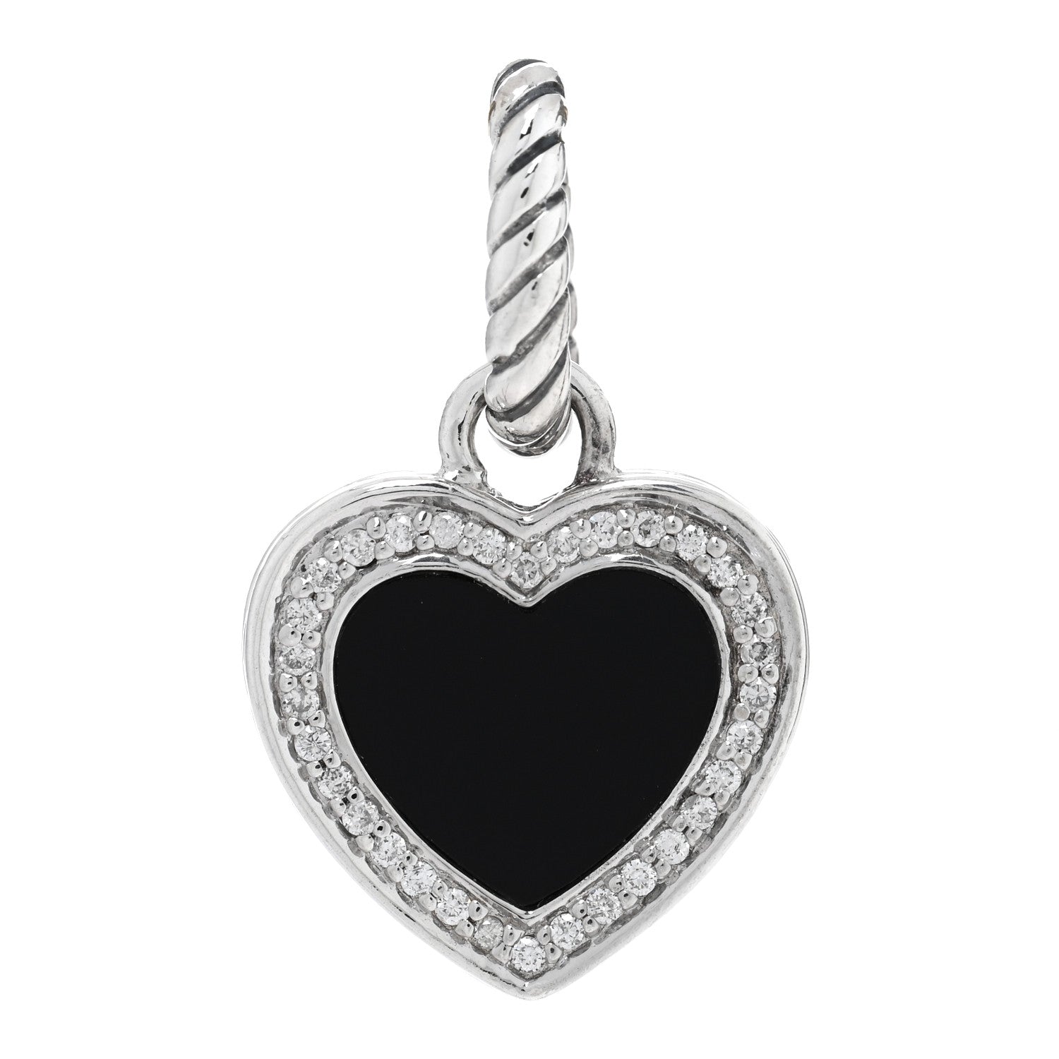 David Yurman Sterling Silver Black Onyx Diamond Cable Heart Charm Pendant 1 of 4