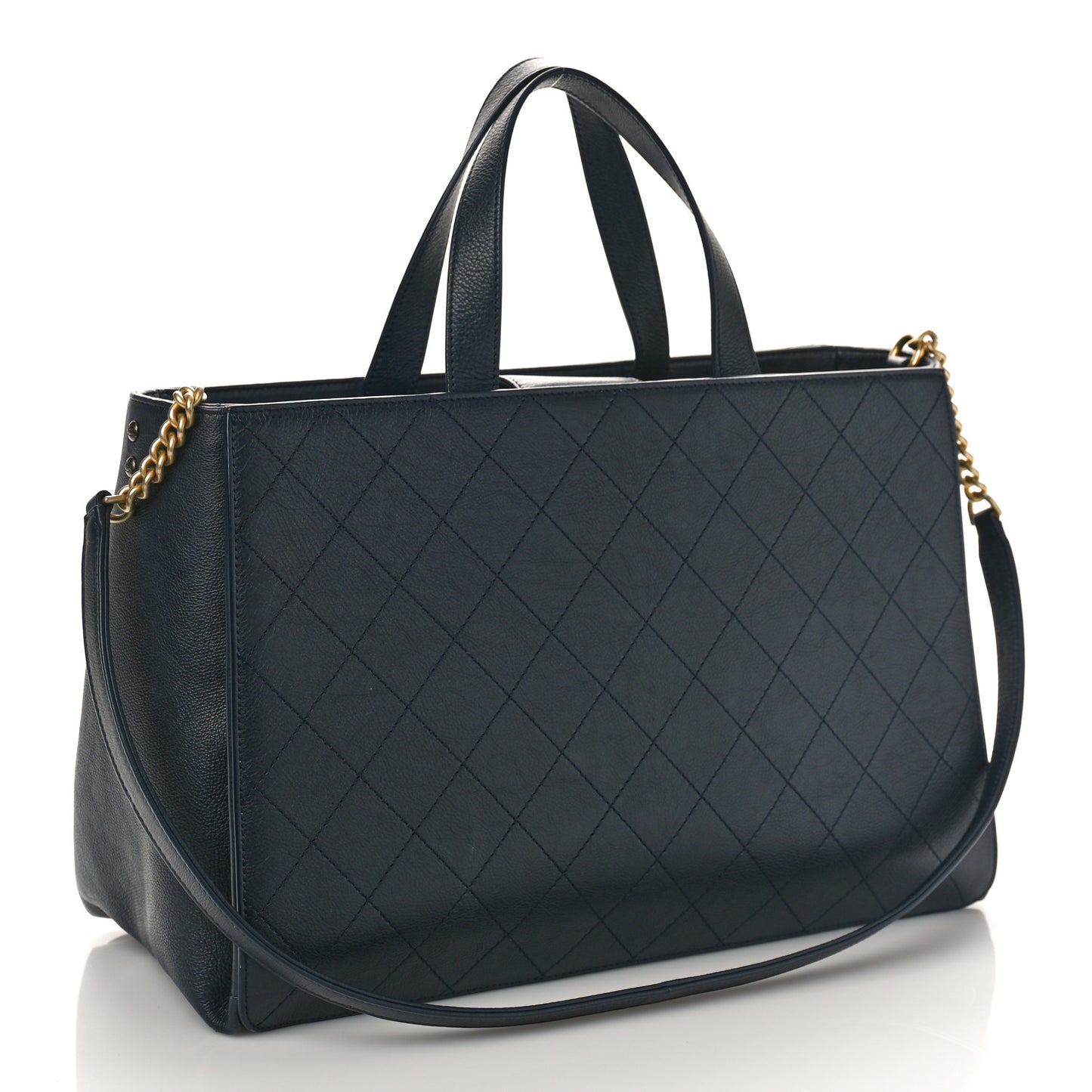 Calfskin Stitched Large Straight Lines Shopping Tote Navy