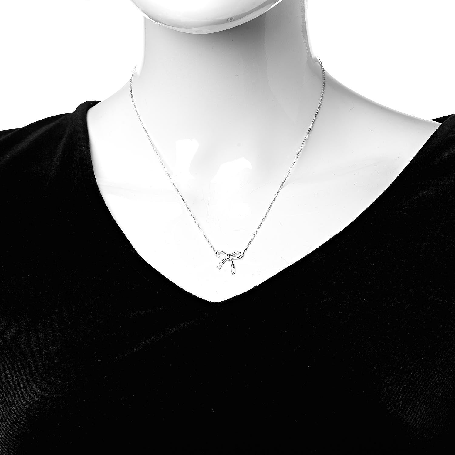 Tiffany Sterling Silver Small Bow Pendant Necklace 2 of 6