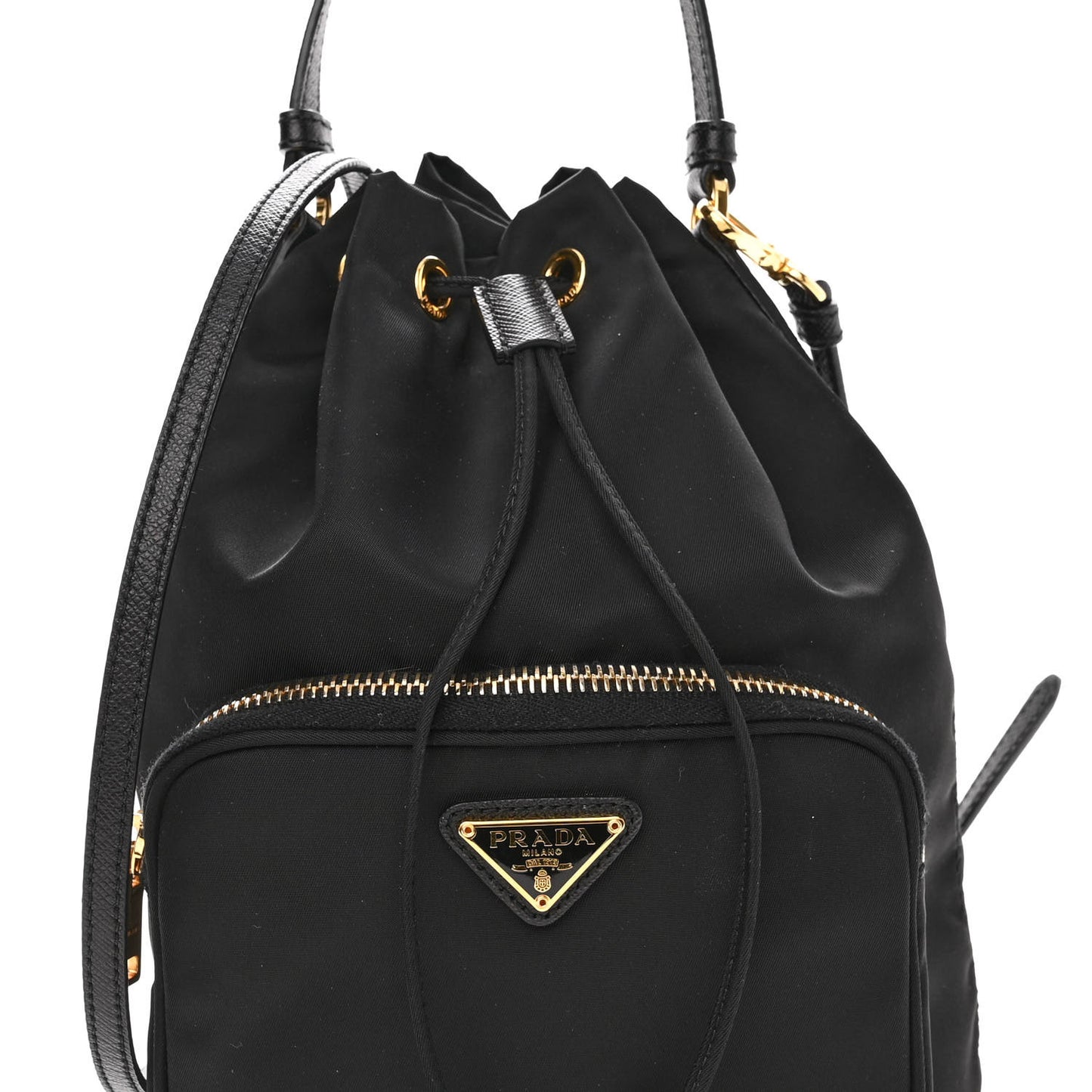 Saffiano Tessuto Nylon Mini Bucket Crossbody Bag Black